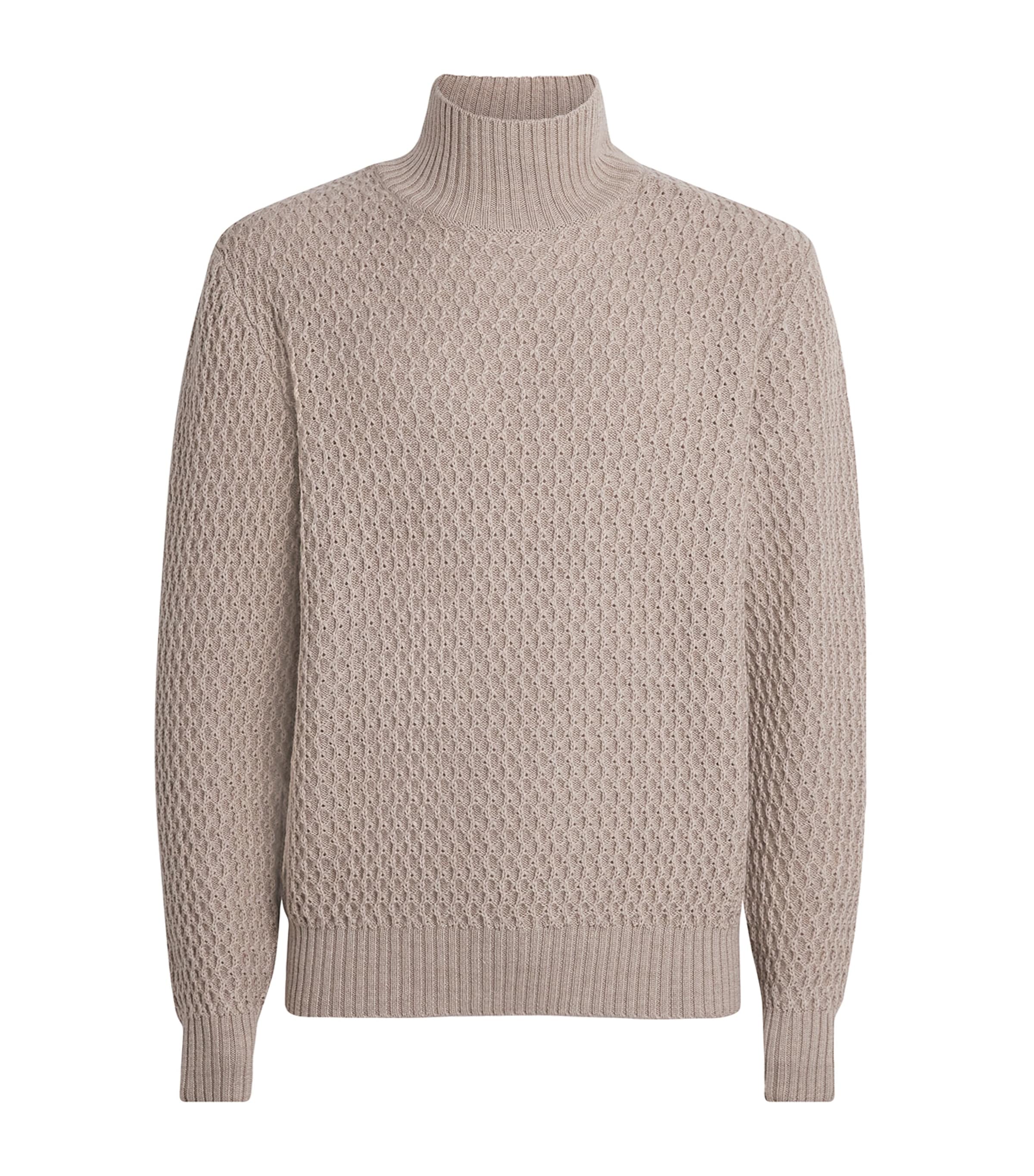 Eton Mens Wool-Knit Turtleneck Sweater Beige