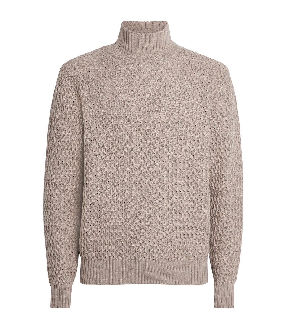 Eton Mens Wool-Knit Turtleneck Sweater Beige