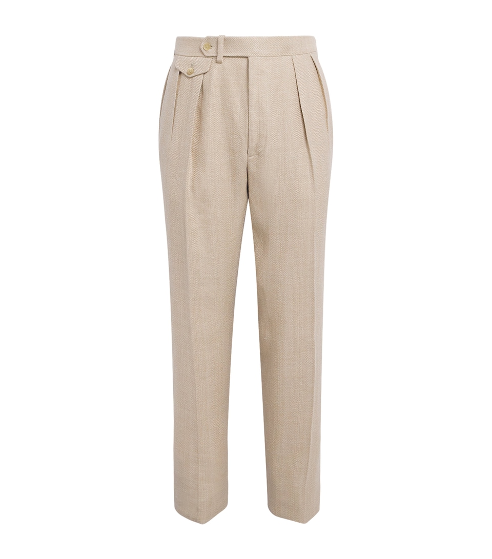 Ralph Lauren Purple Label Mens Linen-Silk-Cotton Gregory Trousers Champagne Multi