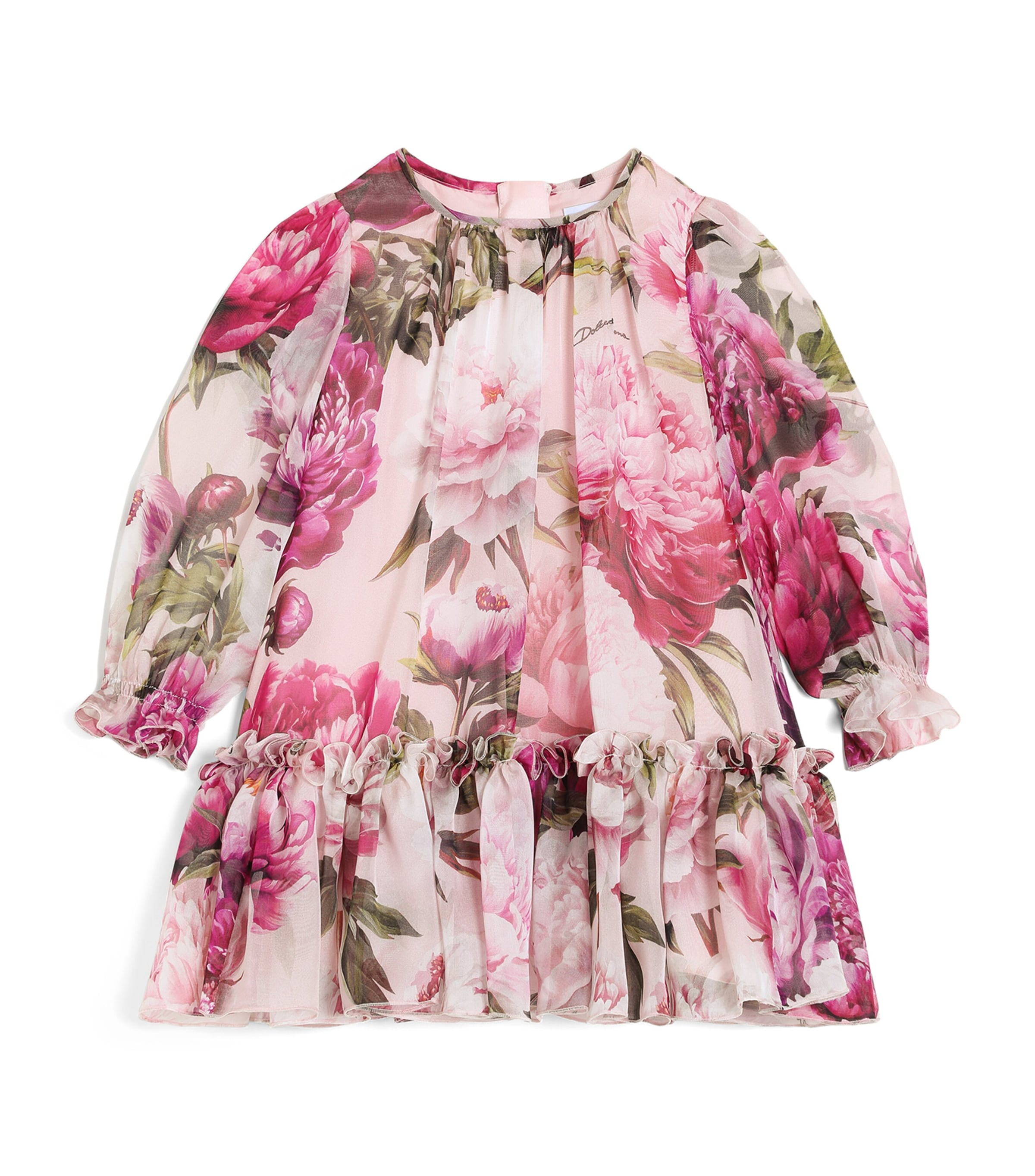 Dolce&Gabbana Kids Chiffon Peony Print Dress (3-30 Months) Peonie F.rosa