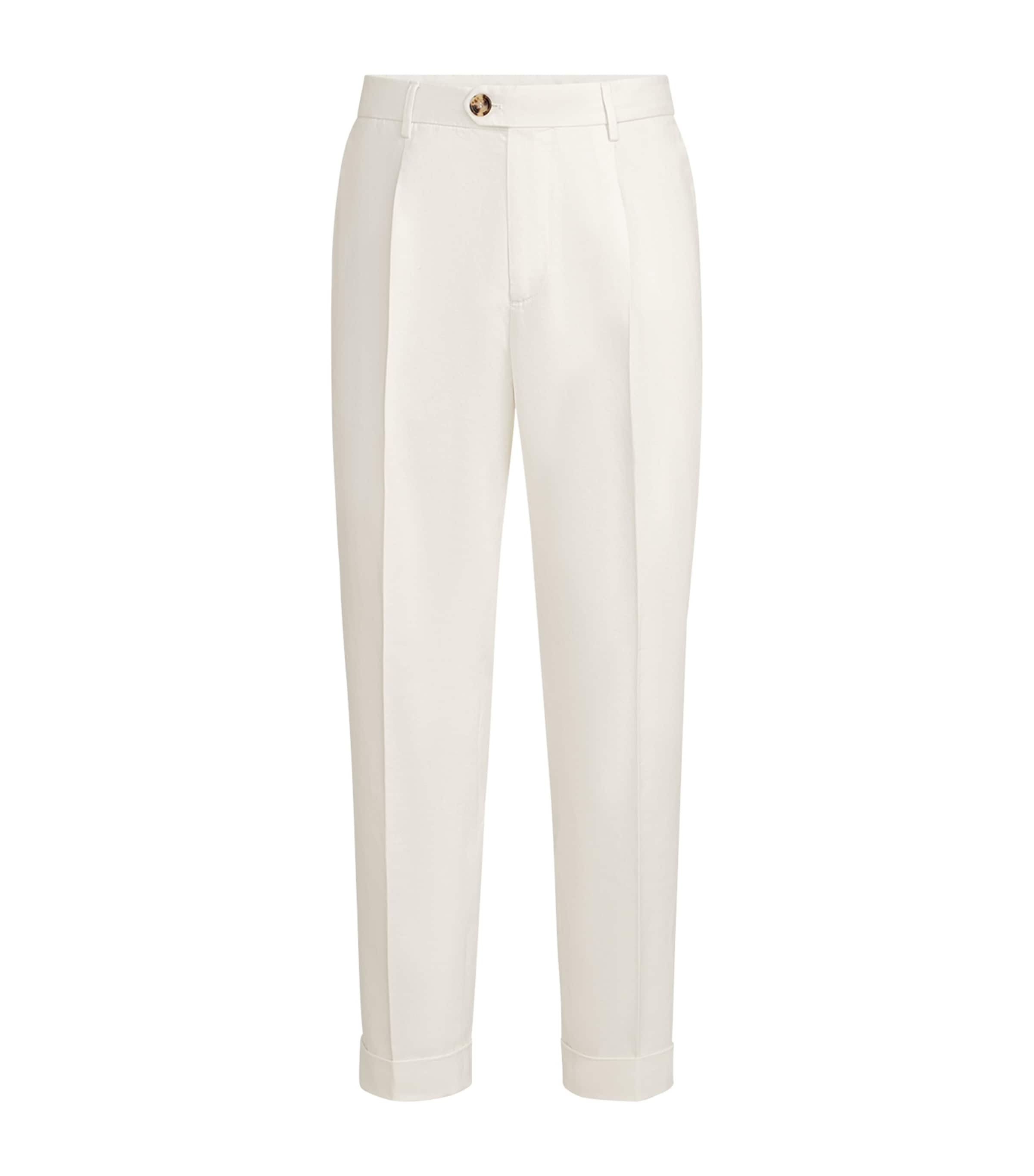 Brunello Cucinelli Mens Cotton Garbardine Pleated Trousers