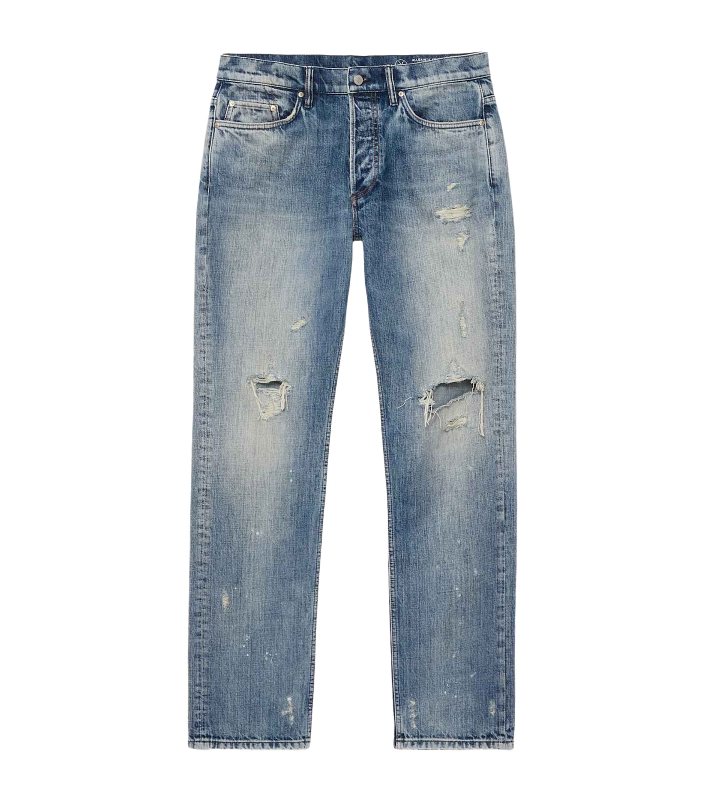 AllSaints Mens Destroy Slim Straight Jeans Destroy Indigo