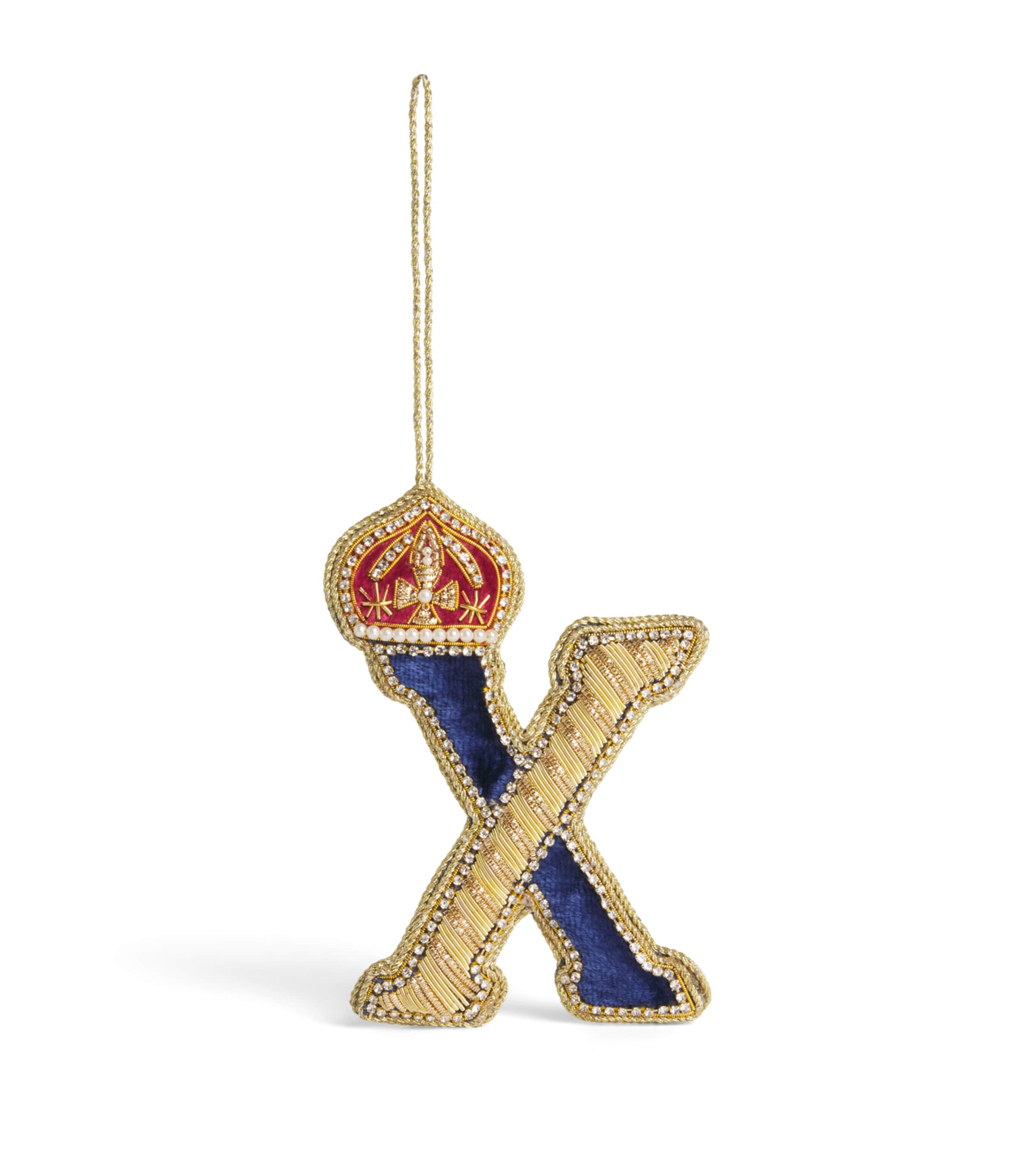 Tinker Tailor Letter X Tree Decoration Navy, Gold & Wine