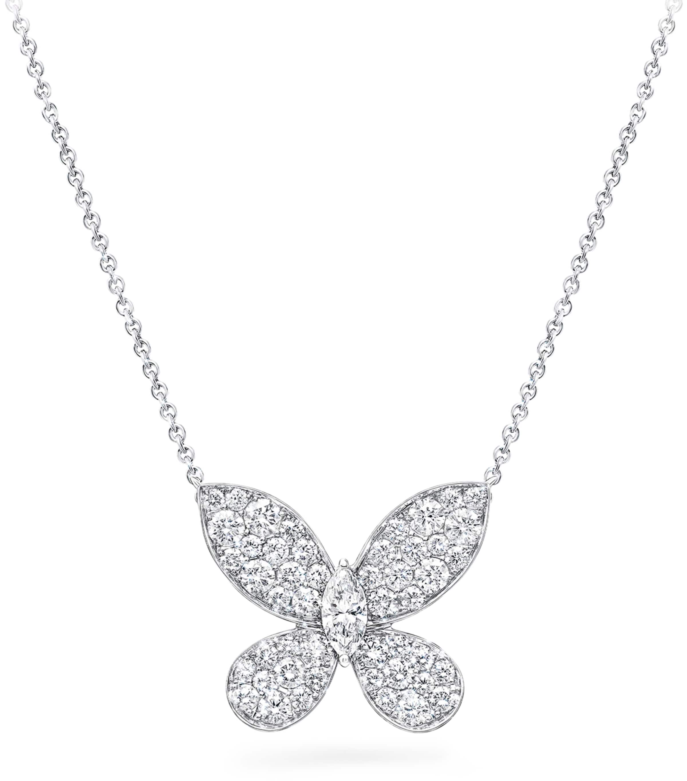 White Gold and Diamond Pavé Butterfly Small Pendant Necklace