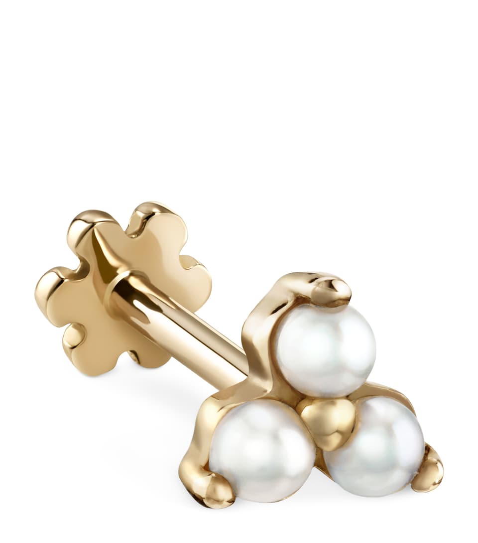 Yellow Gold Pearl Trinity Threaded Stud Earring (4.5mm)
