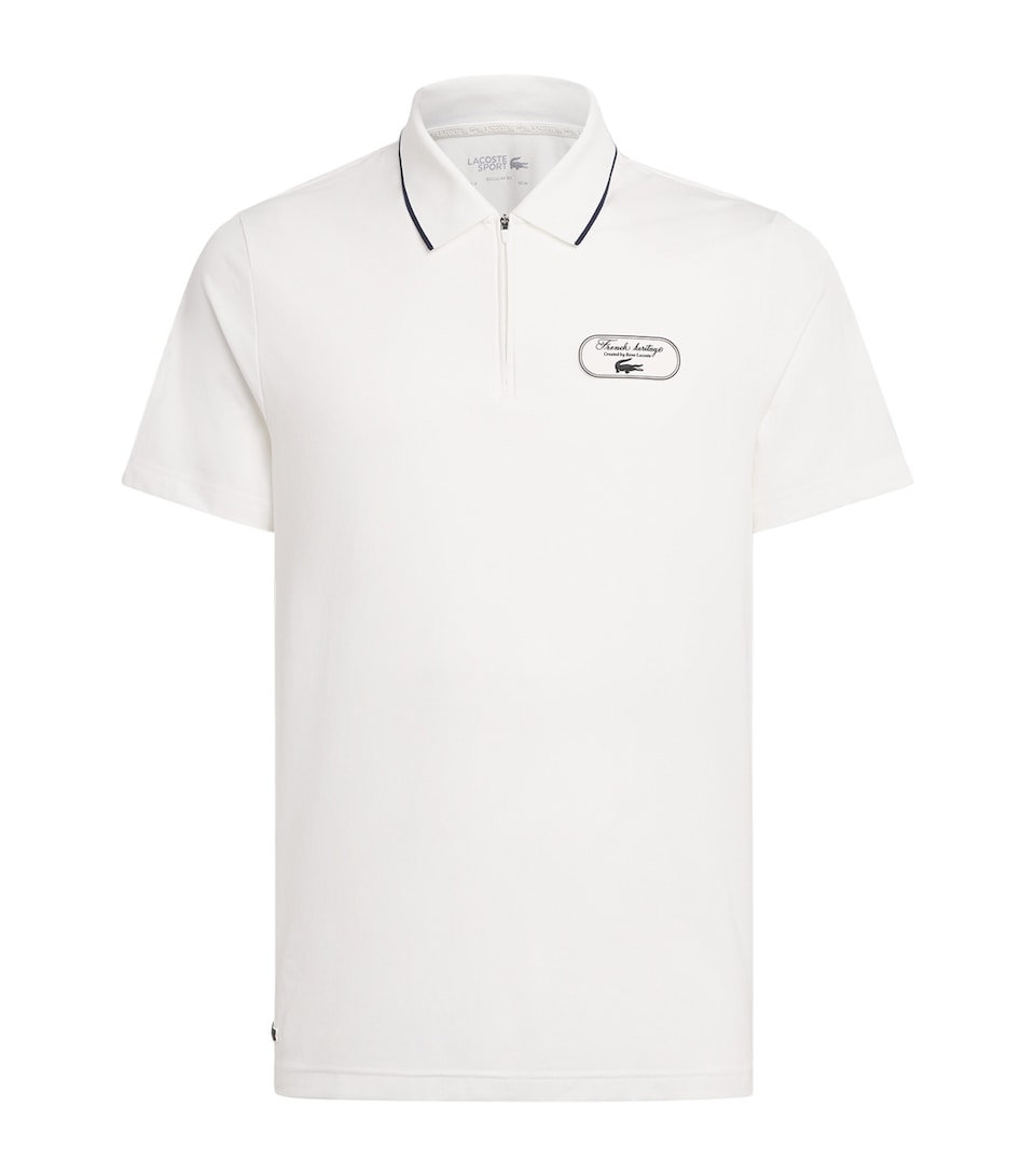 Lacoste Mens Tennis Heritage Ultra-Dry Zip-Up Polo Shirt Flour/navy Blue