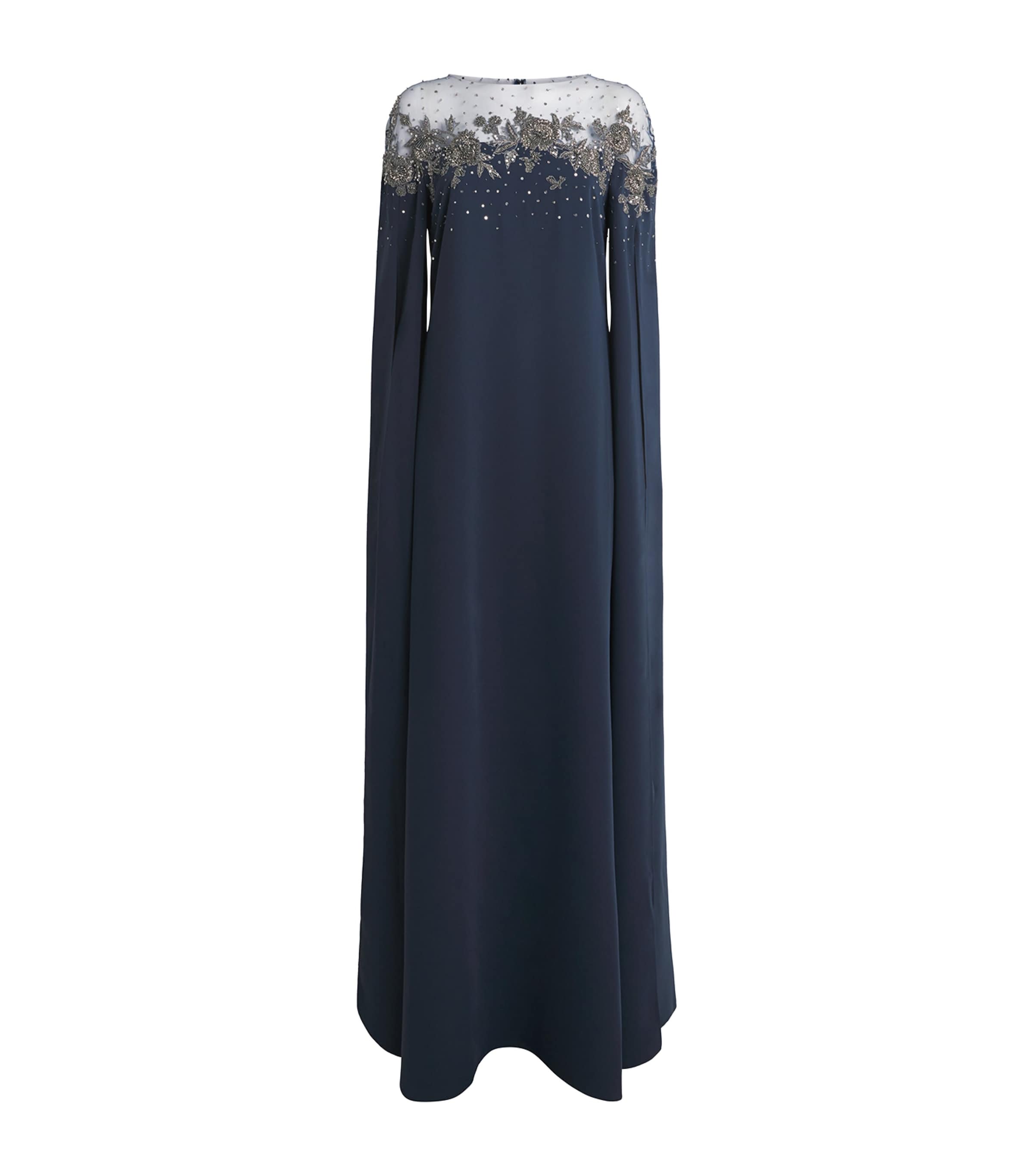Carolina Herrera Womens Embellished Cape Gown Midnight