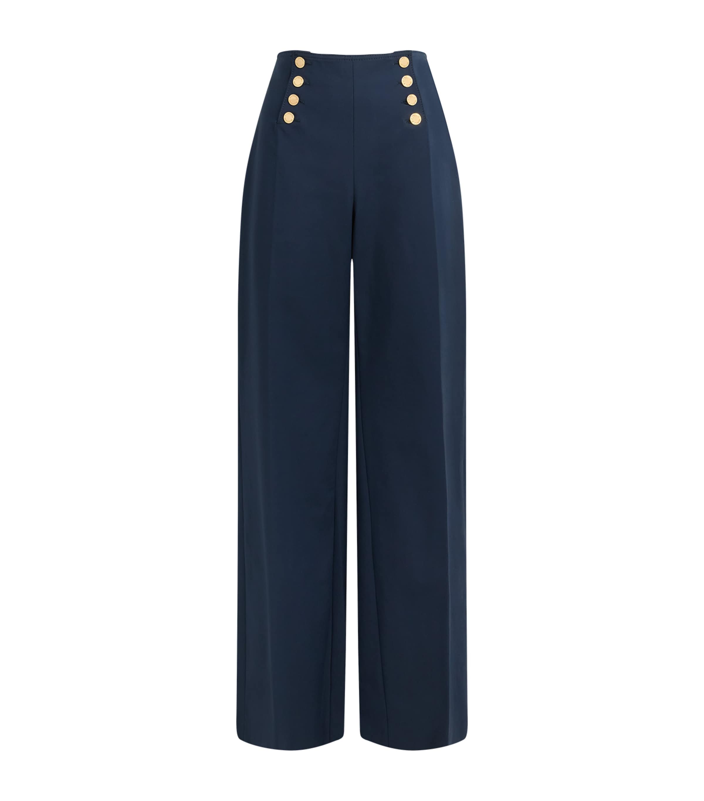 Carolina Herrera Womens Stretch-Cotton Alba Wide-Leg Trousers Midnight
