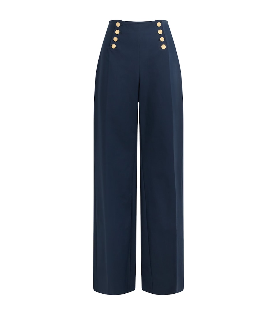 Carolina Herrera Womens Stretch-Cotton Alba Wide-Leg Trousers Midnight
