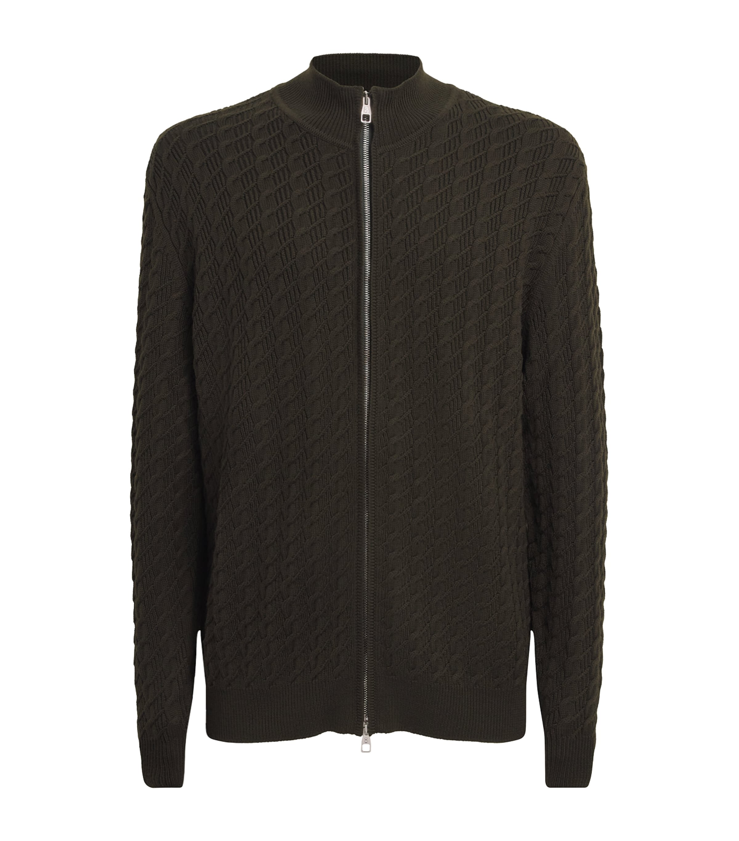 Brett Johnson Mens Virgin Wool Cable-Knit Zip-Up Cardigan Verde Nocturne