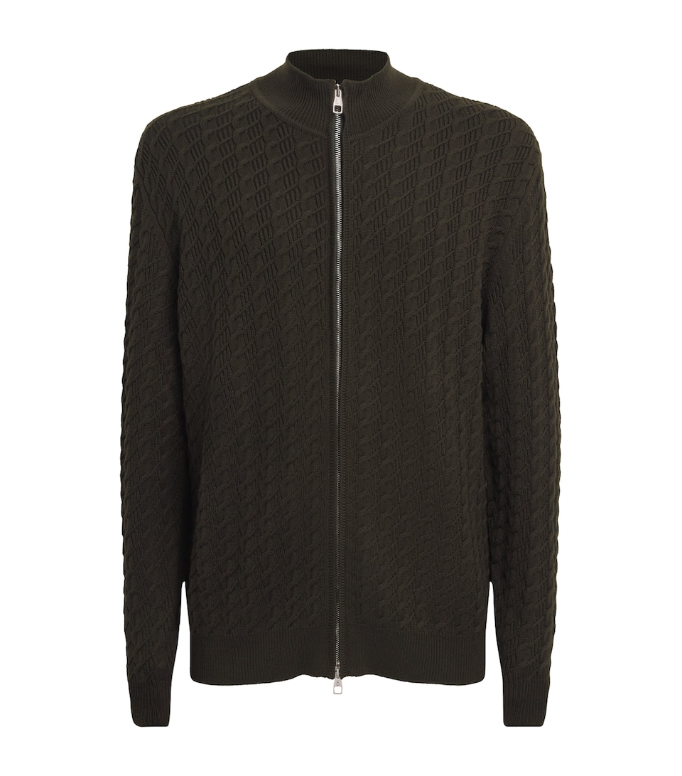 Brett Johnson Mens Virgin Wool Cable-Knit Zip-Up Cardigan Verde Nocturne