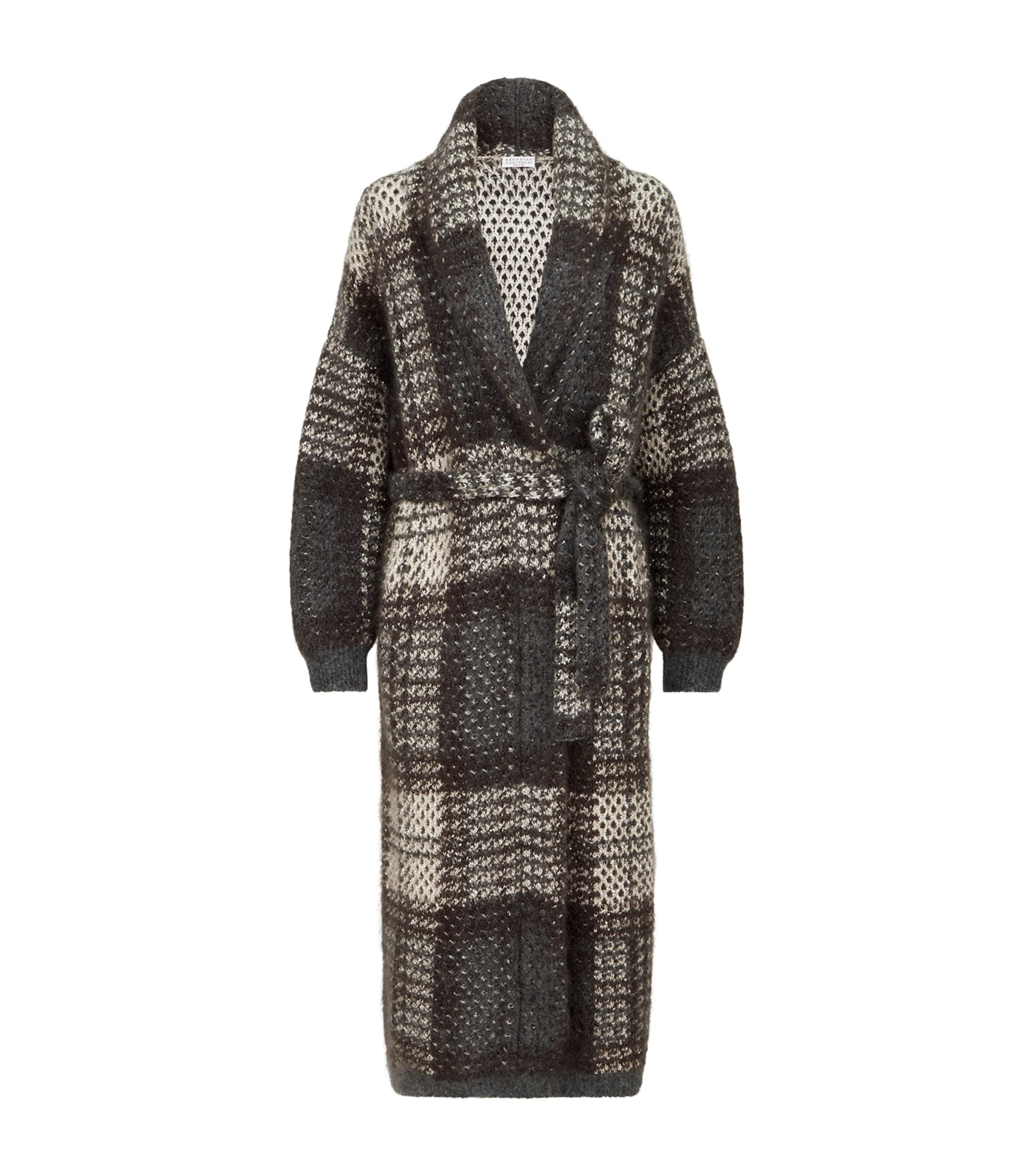 Brunello Cucinelli Womens Tartan Longline Coat Beige+grey