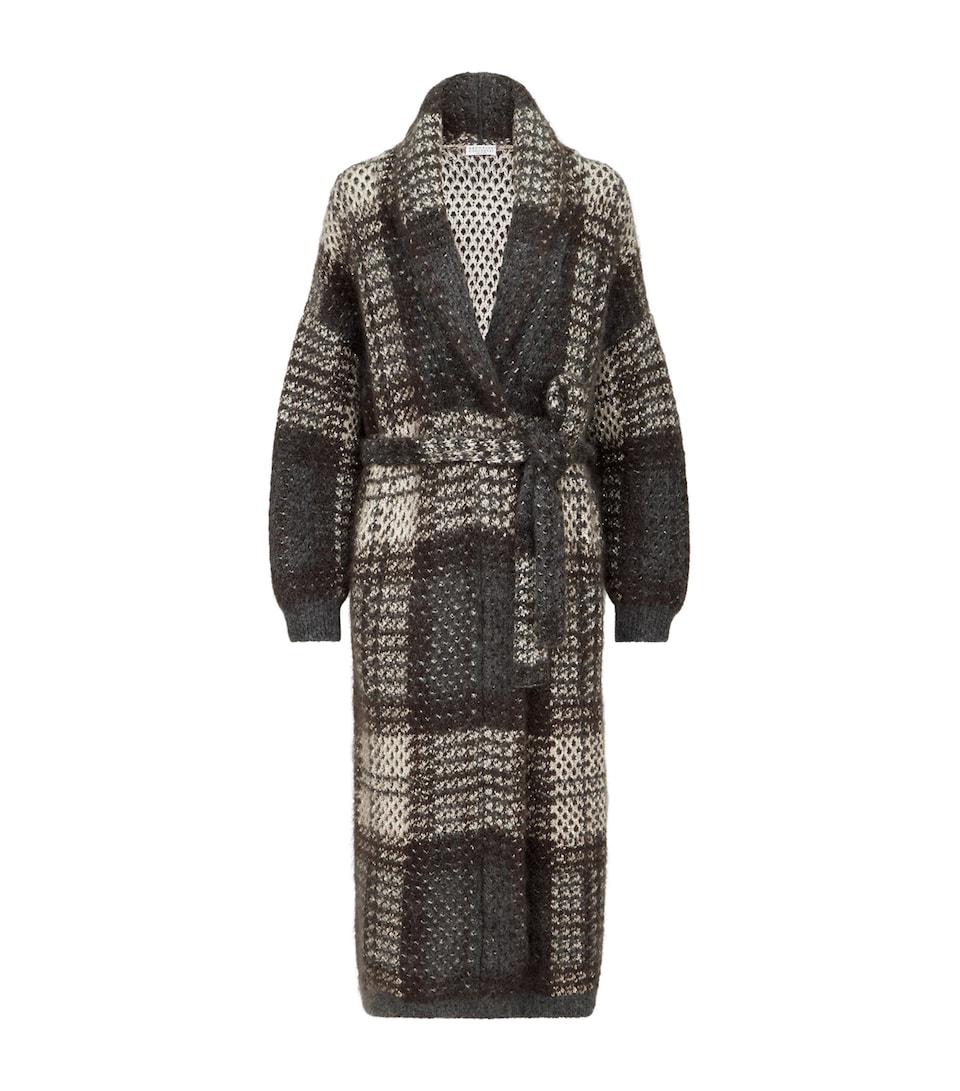 Brunello Cucinelli Womens Tartan Longline Coat Beige+grey