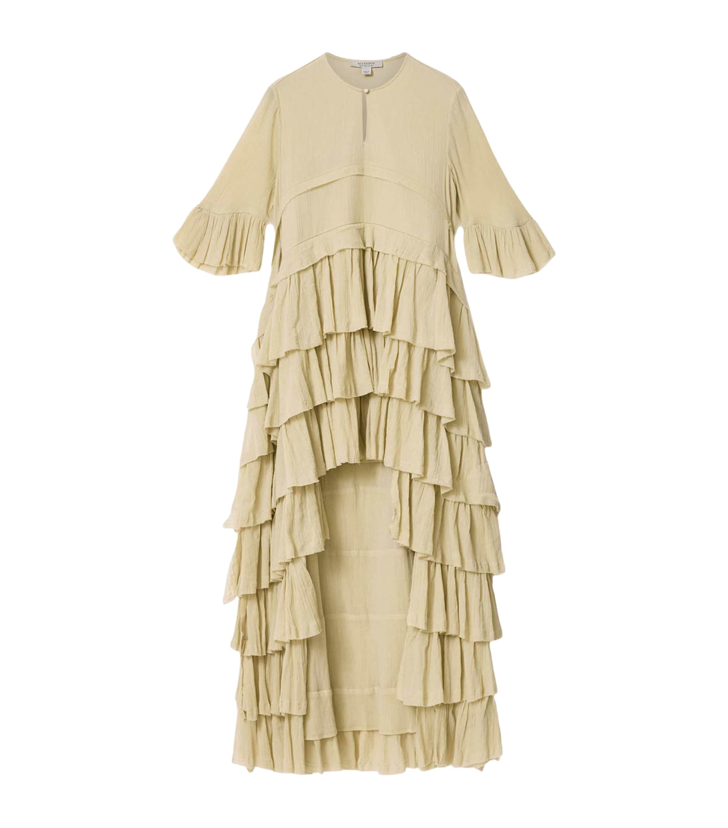 AllSaints Womens Tiered Ruffle Cavalry Midi Dress Haze Green