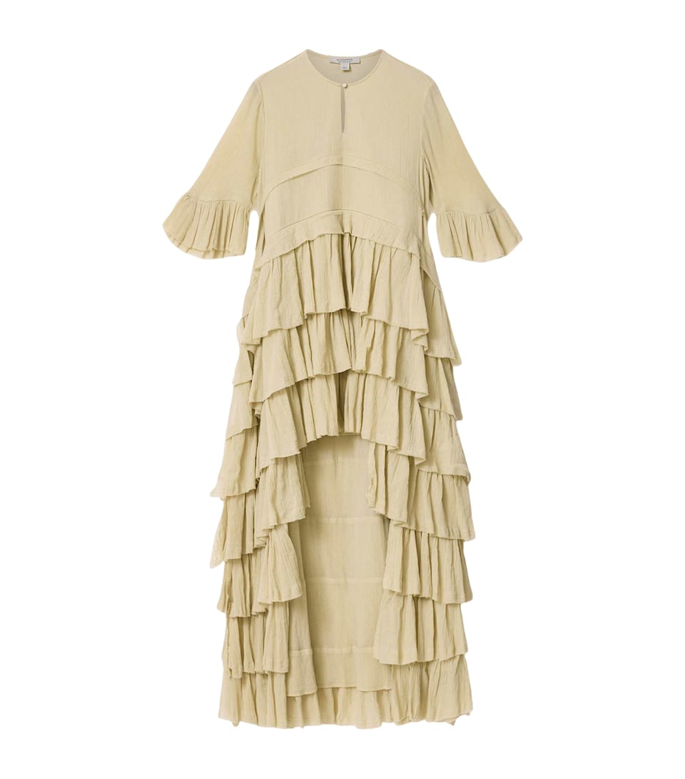 AllSaints Womens Tiered Ruffle Cavalry Midi Dress Haze Green