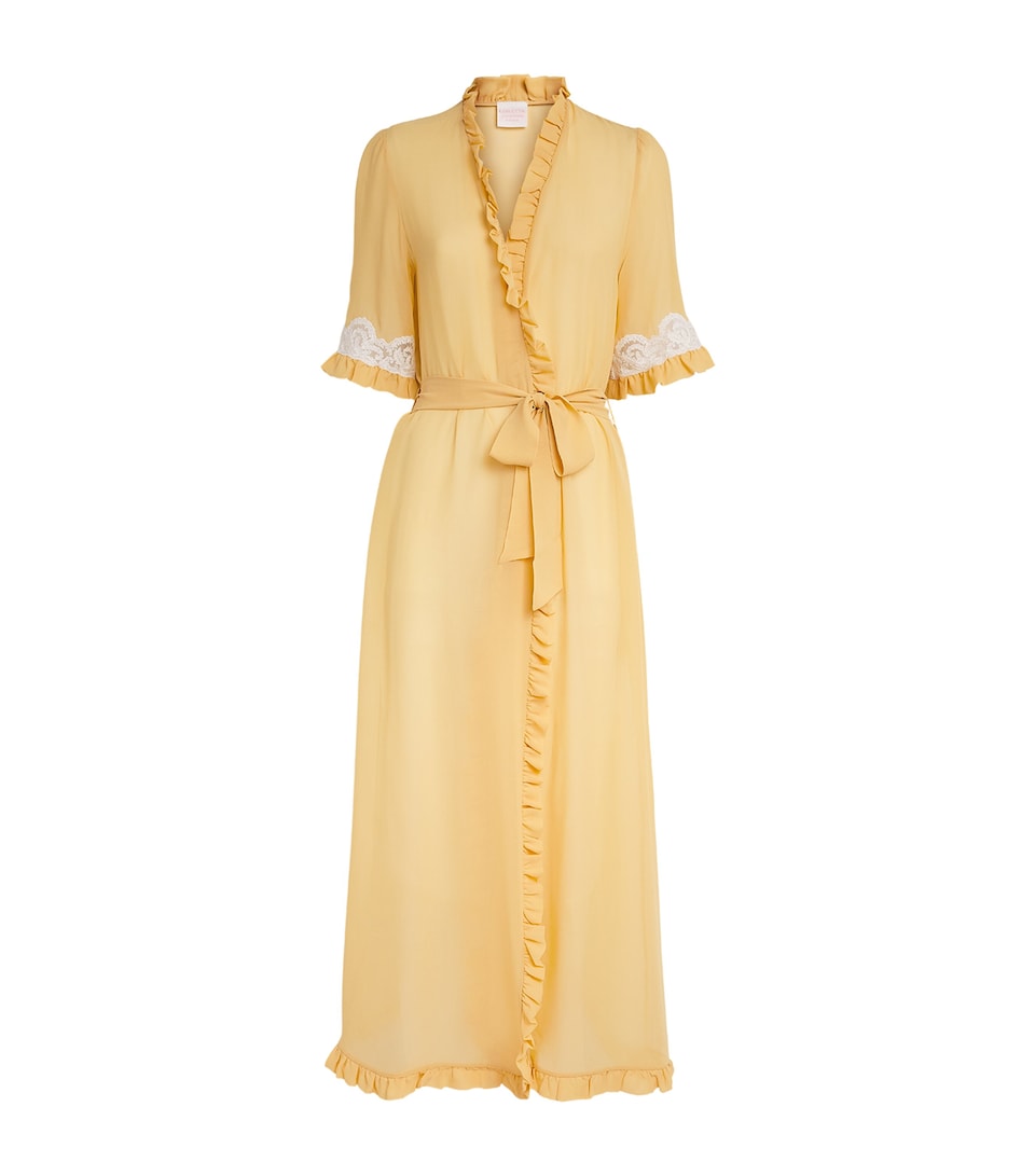 Loretta Caponi Womens Silk Short-Sleeve Germana Robe Yellow