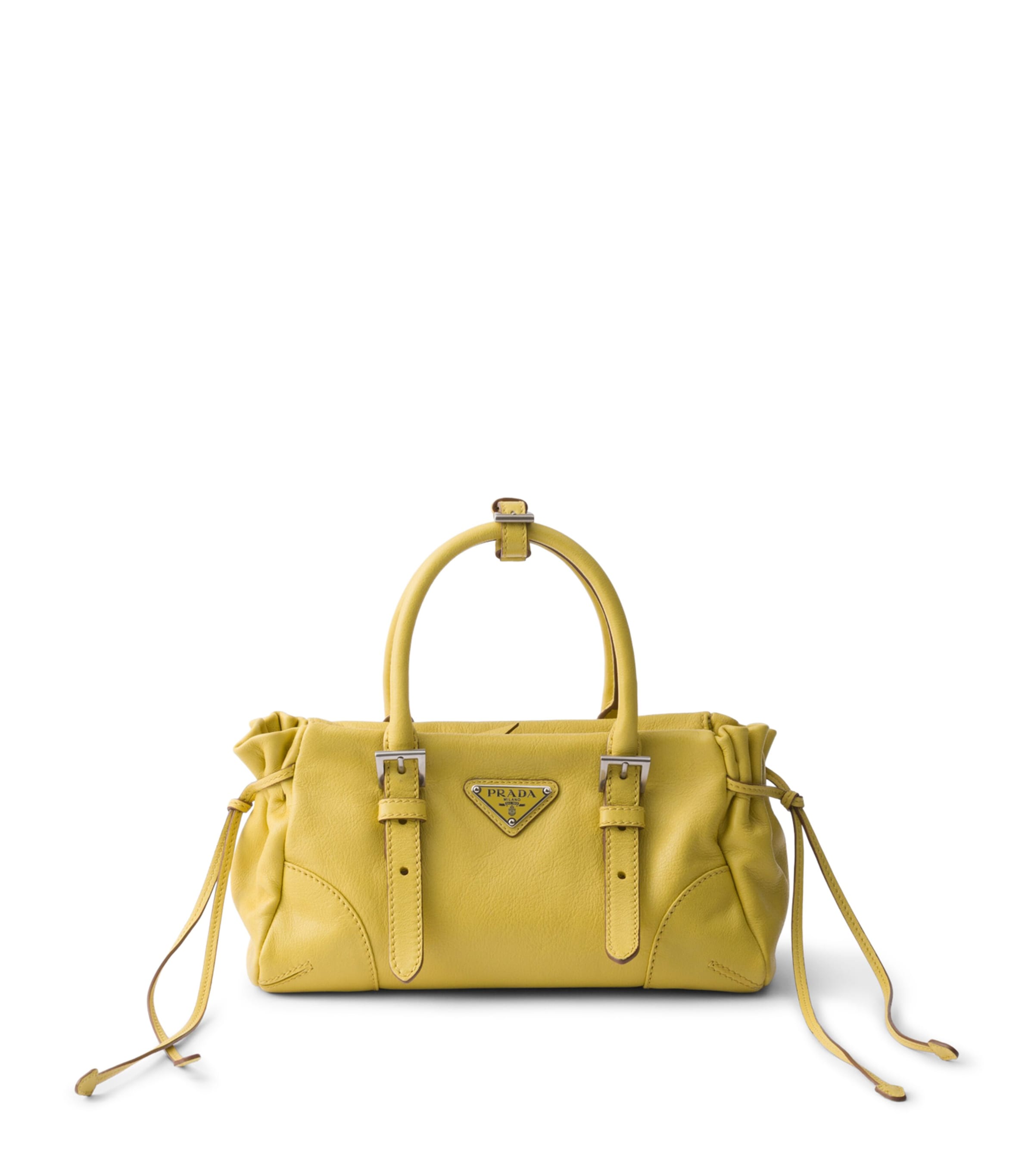 Prada Small Calfskin Bonnie Top-Handle Bag Yellow