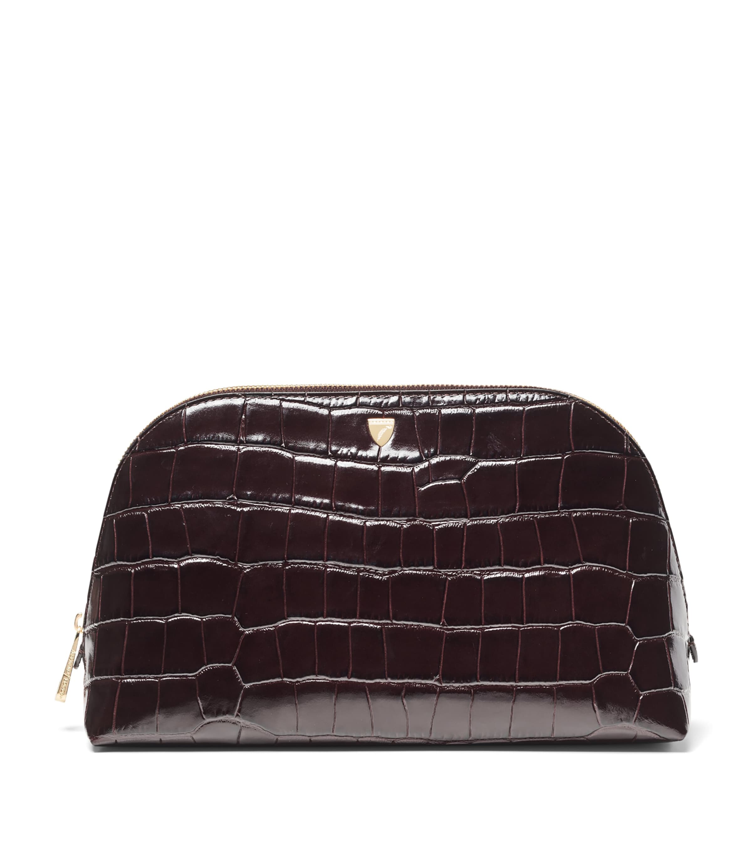 Aspinal Of London Large Leather Croc-Embossed Cosmetic Case Amazonbrown