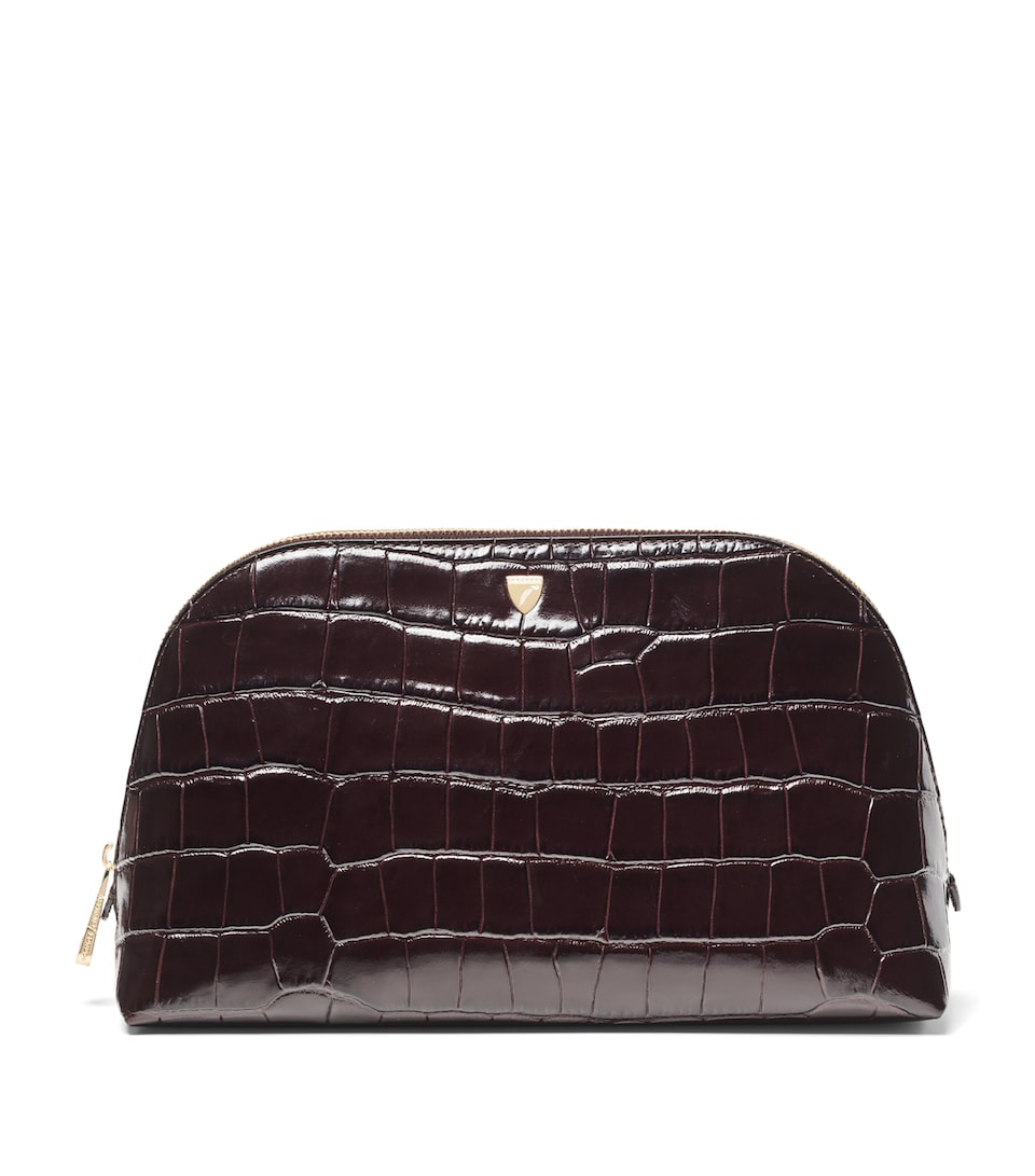 Aspinal Of London Large Leather Croc-Embossed Cosmetic Case Amazonbrown