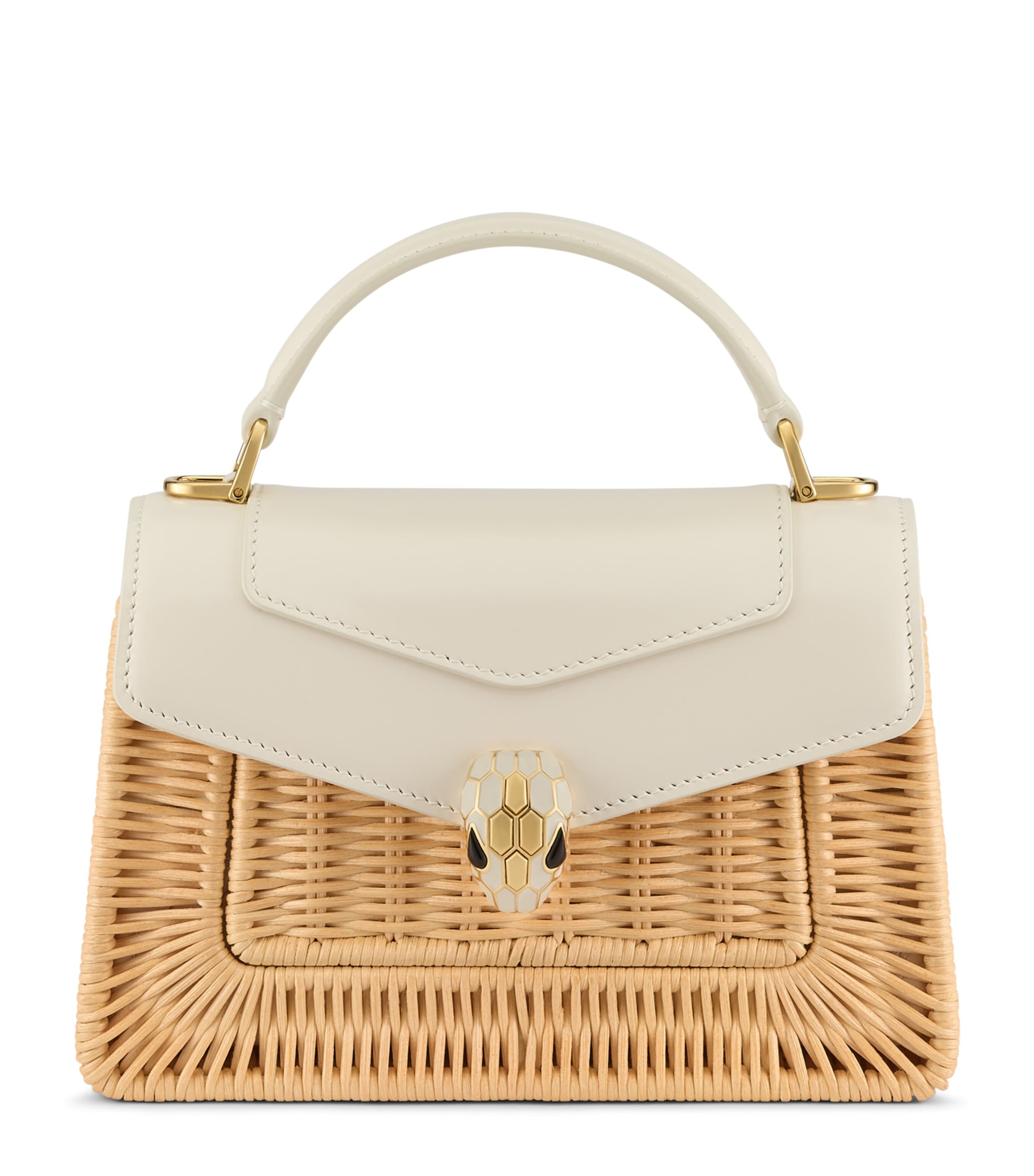 Bvlgari Mini Rattan-Leather Serpenti Forever Top-Handle Bag White