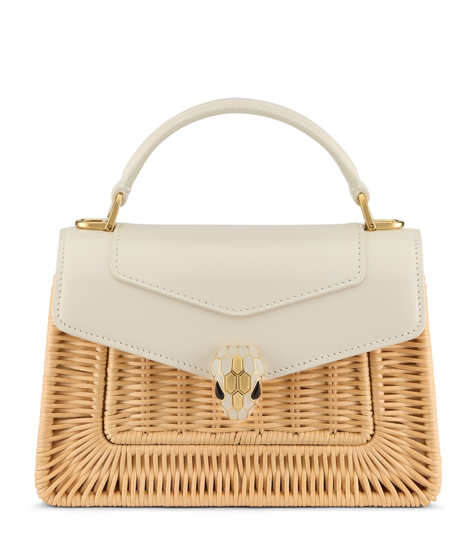 Bvlgari Mini Rattan-Leather Serpenti Forever Top-Handle Bag White