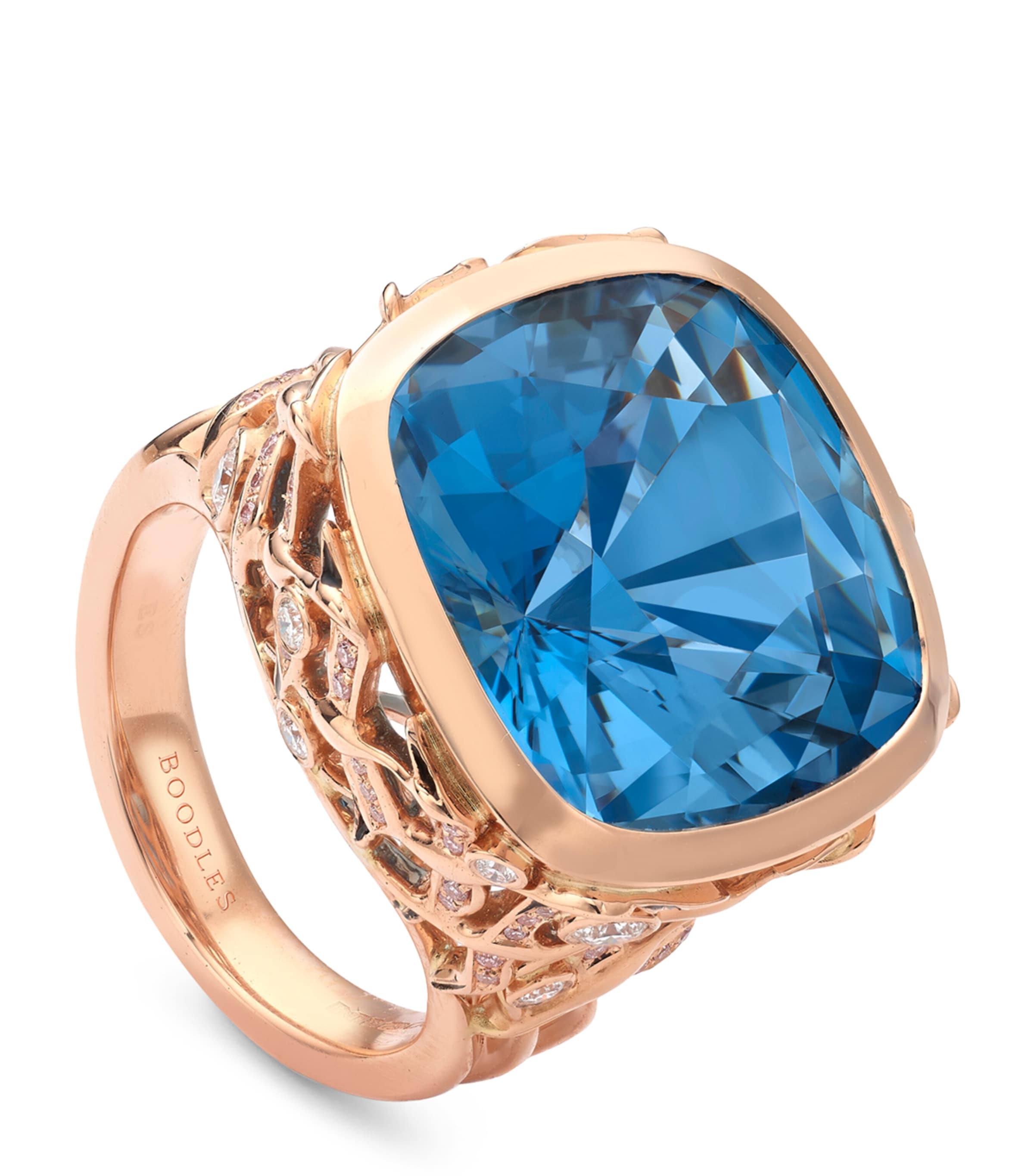 Boodles Rose Gold, Diamond and Aquamarine Flamingo Inside Africa Ring Rose Gold