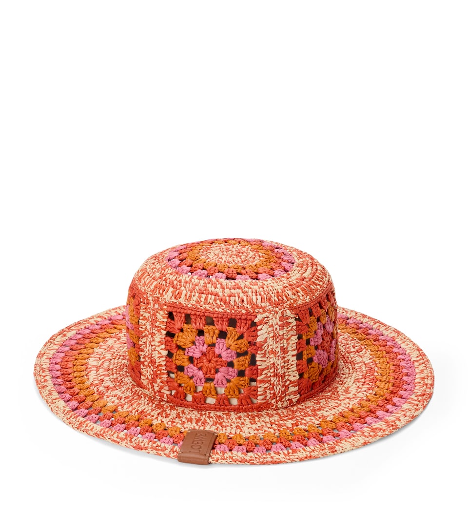LOEWE x Paula's Ibiza Raffia Crochet Hat Bright Orange/pink
