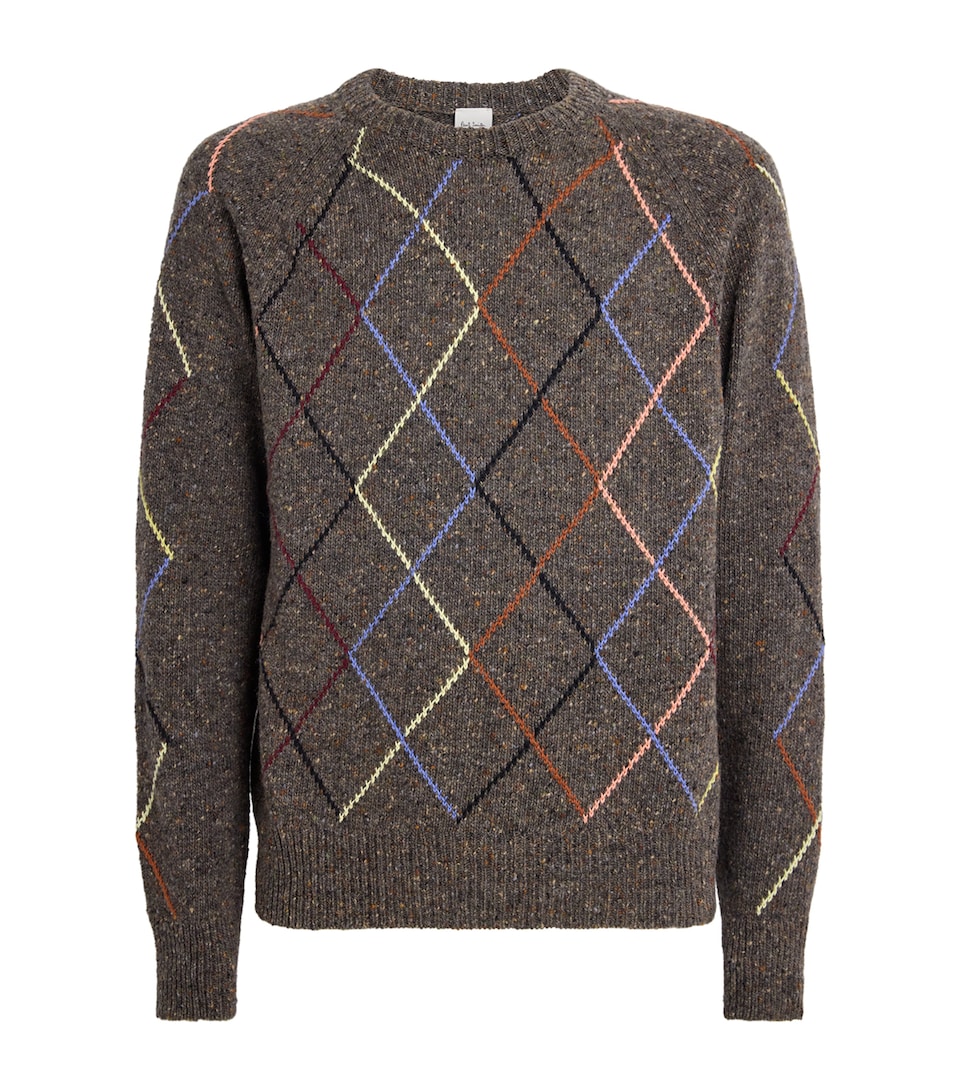 Wool-Cotton Argyle Sweater