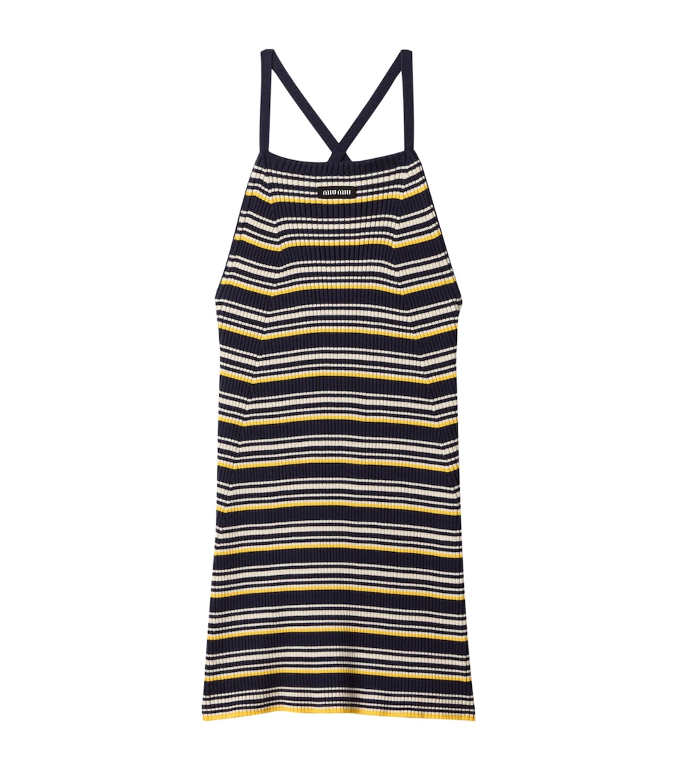 Miu Miu Womens Stretch-Cotton Knitted Mini Dress Blue