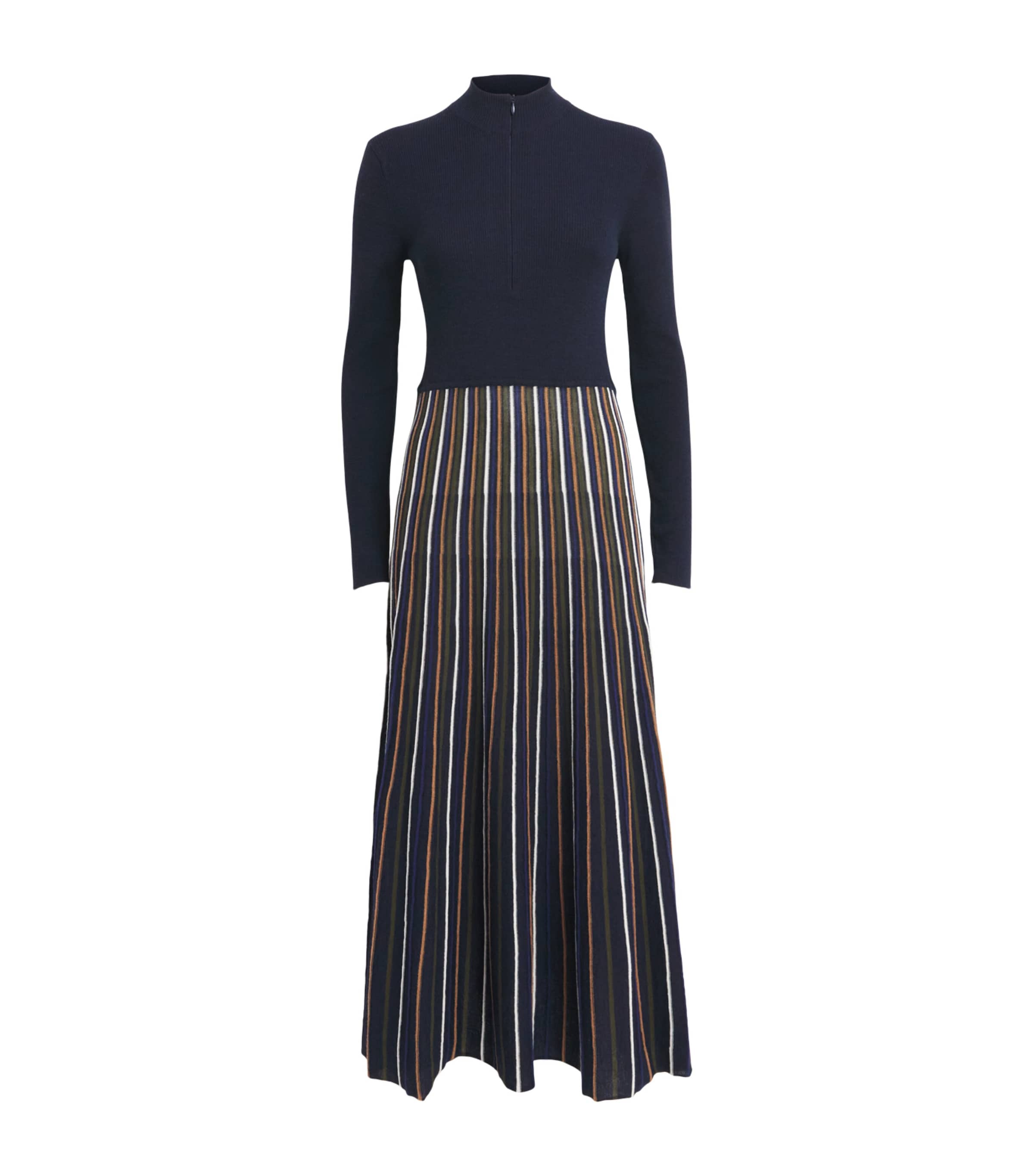 ME+EM Womens Merino Stripe Elongator Midi Dress Navy Multi