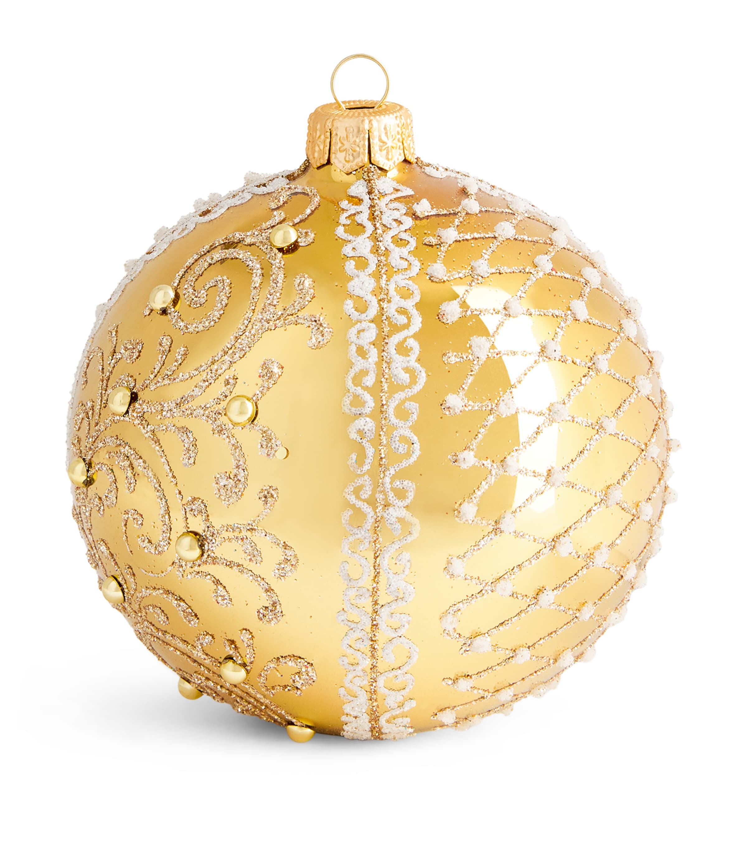 Harrods Glass Glitter-Embellished Bauble Gold Lacquer