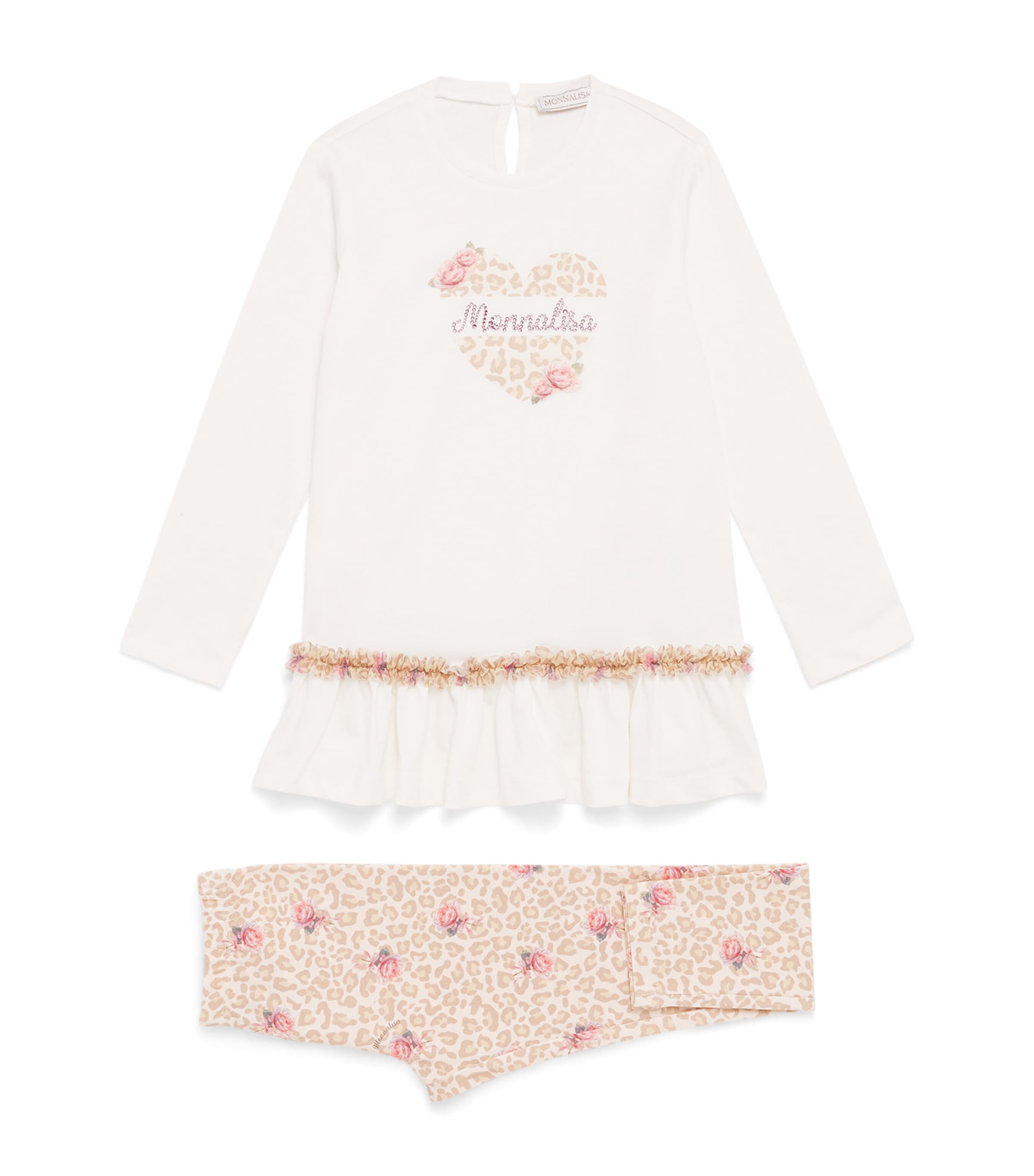 Monnalisa Cotton Printed T-Shirt and Leggings Set (3 Months-6 Years) Panna+maculato