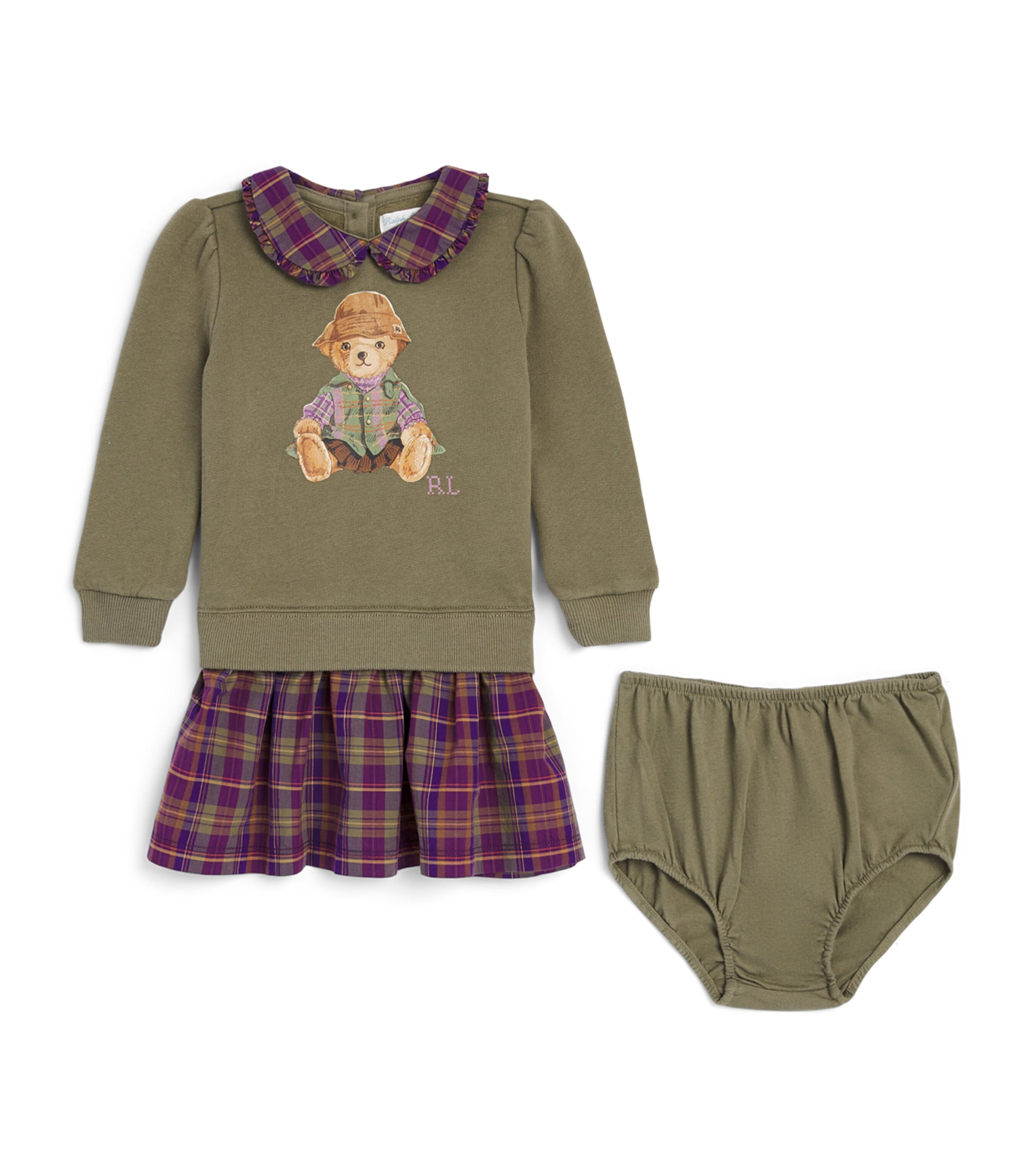 Ralph Lauren Kids Polo Bear Dress and Bloomers Set (3-24 Months) Cruise Olive