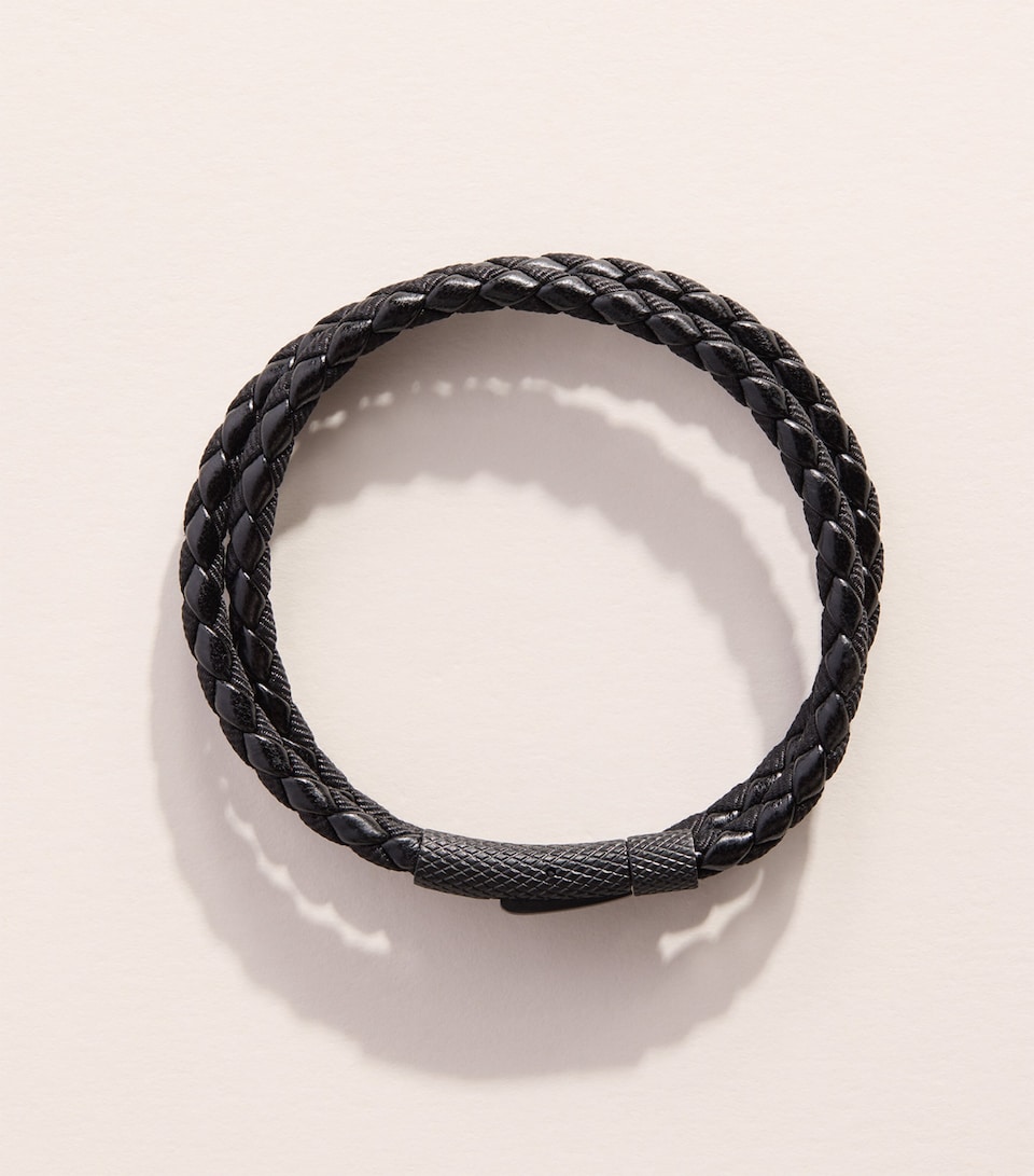 Tateossian Leather Chelsea Bracelet Black