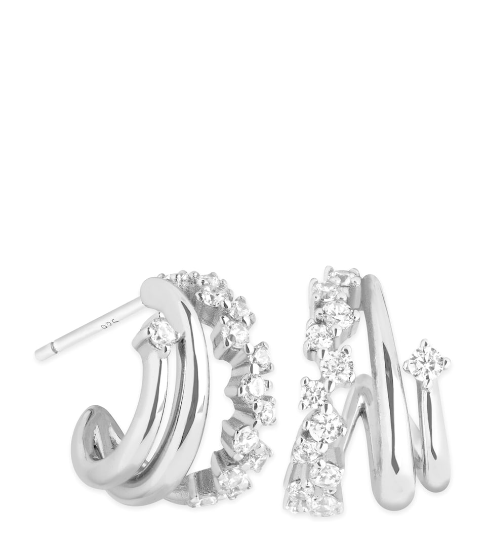 Rhodium-Plated Silver and Crystal Orbit Illusion Huggie Earrings