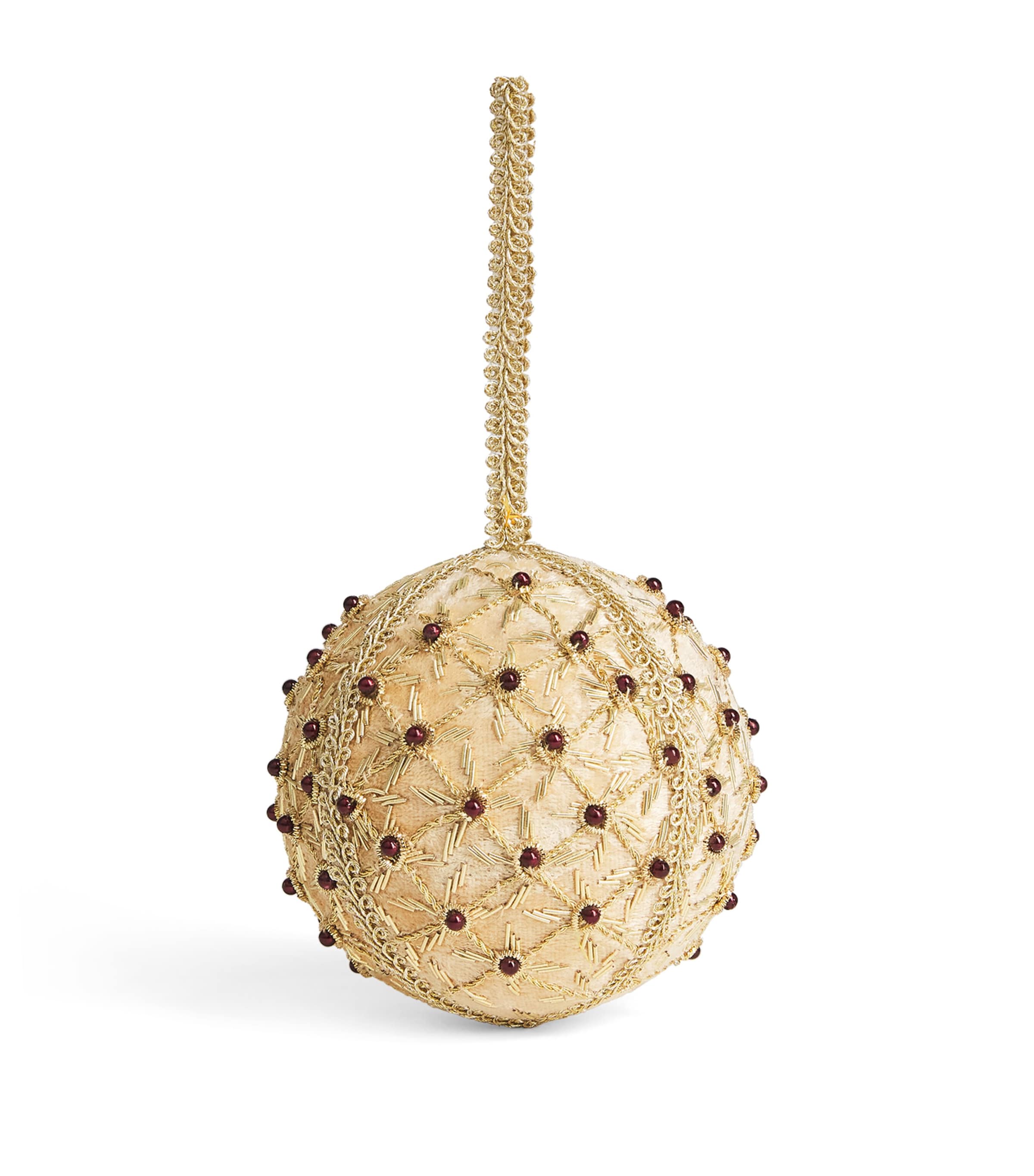 Harrods Velvet Bead-Embellished Bauble Crème/gold/plum