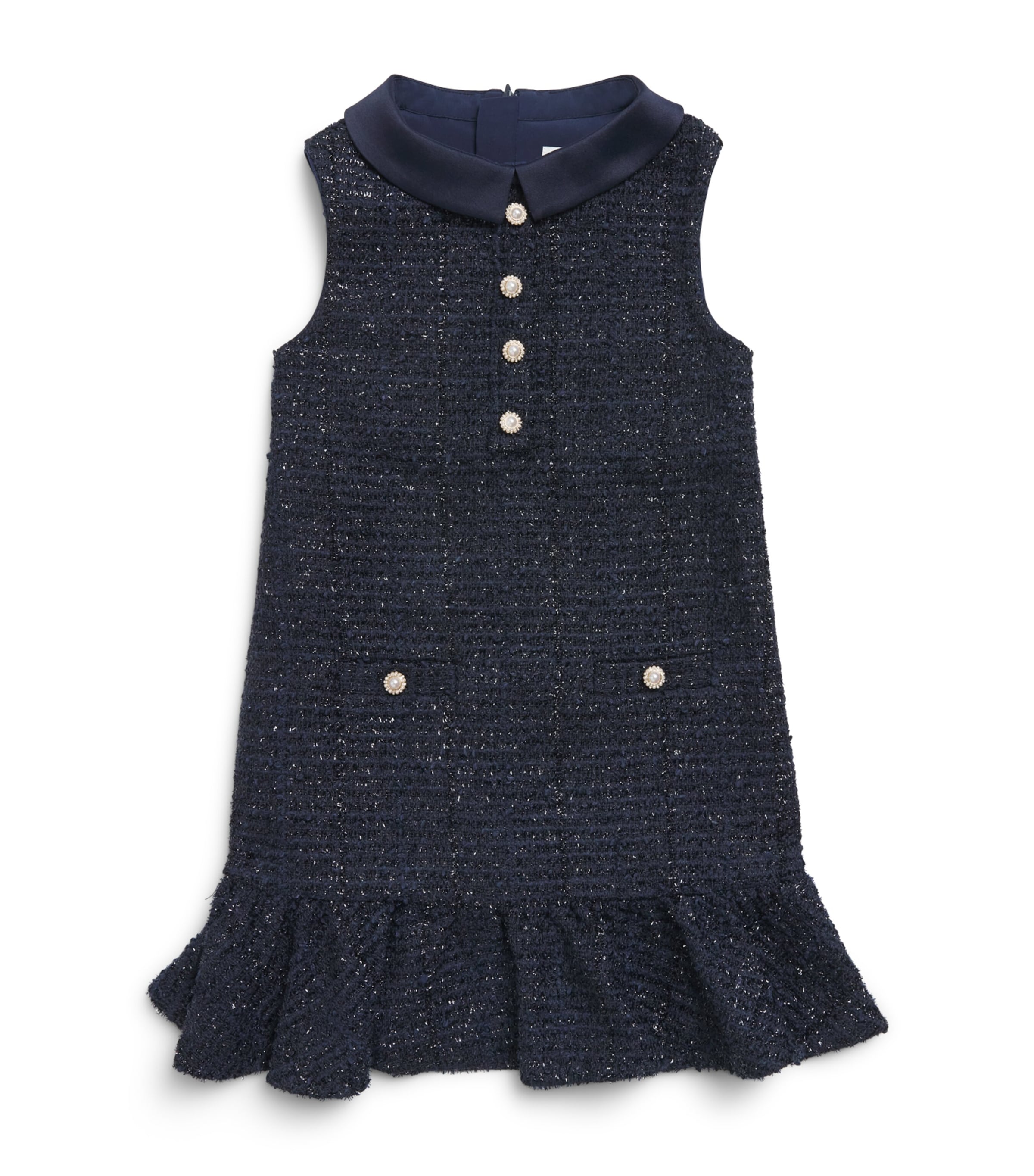 Self-Portrait Kids Bouclé Ruffled Dress (3-14 Years) Navy