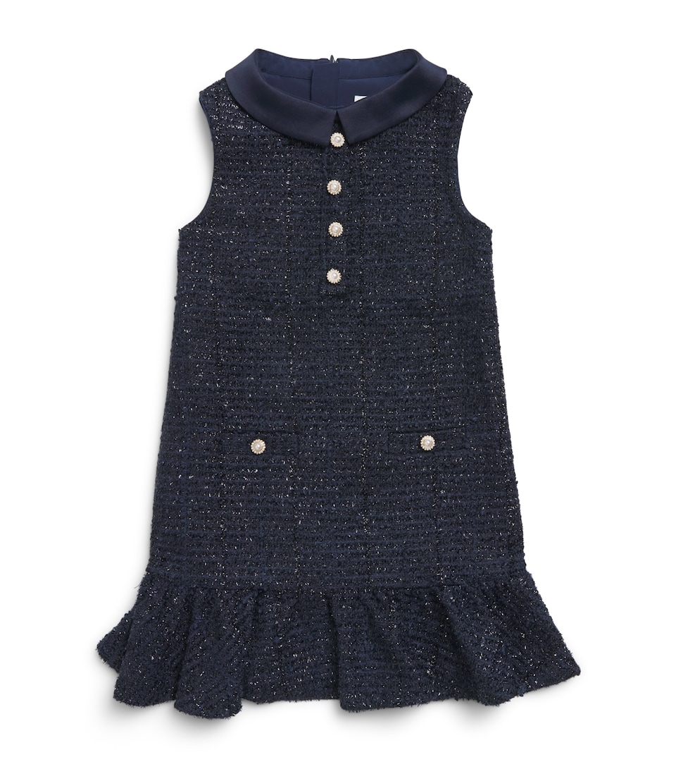 Self-Portrait Kids Bouclé Ruffled Dress (3-14 Years) Navy