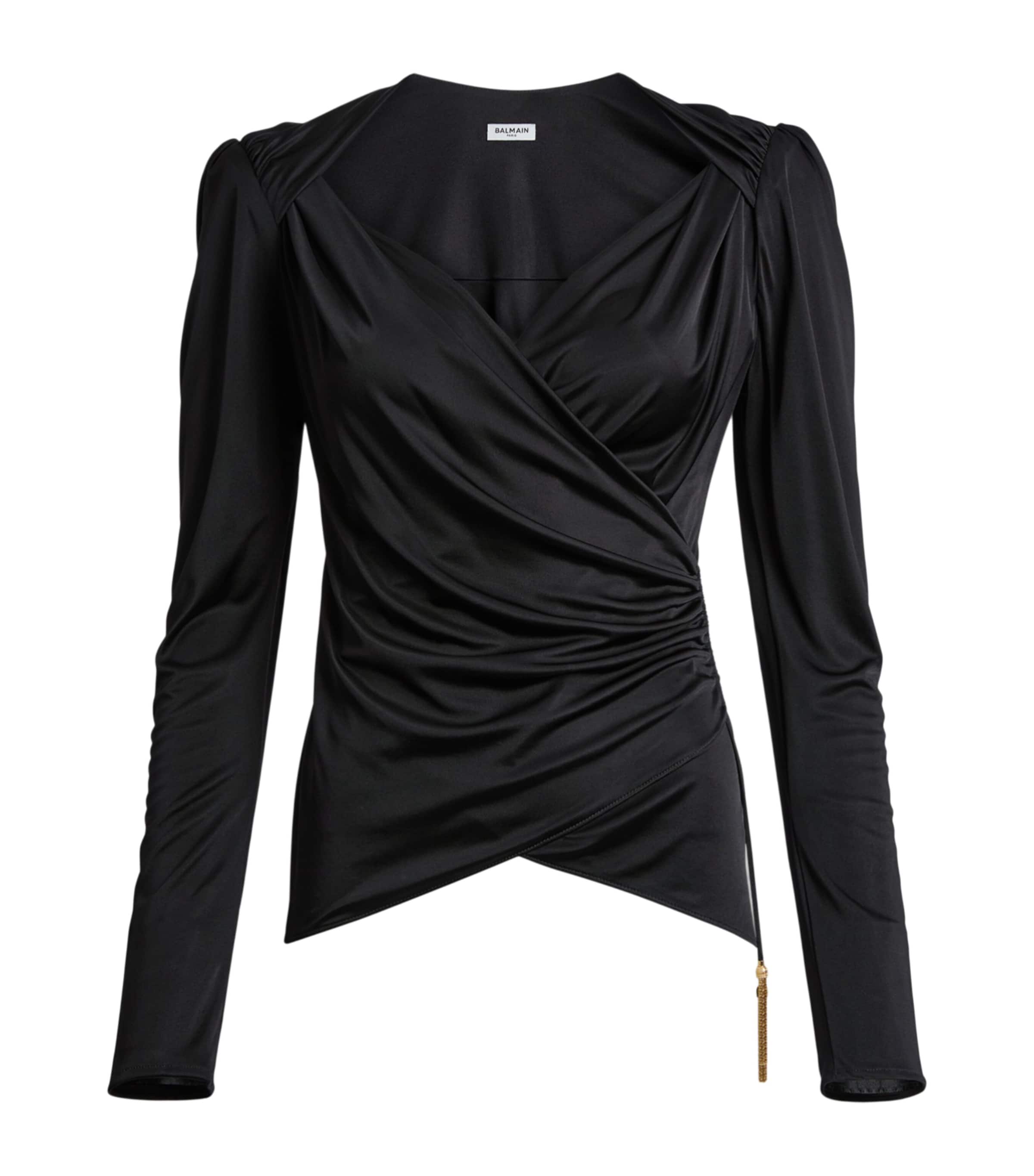 Balmain Womens Jersey Draped Top Noir