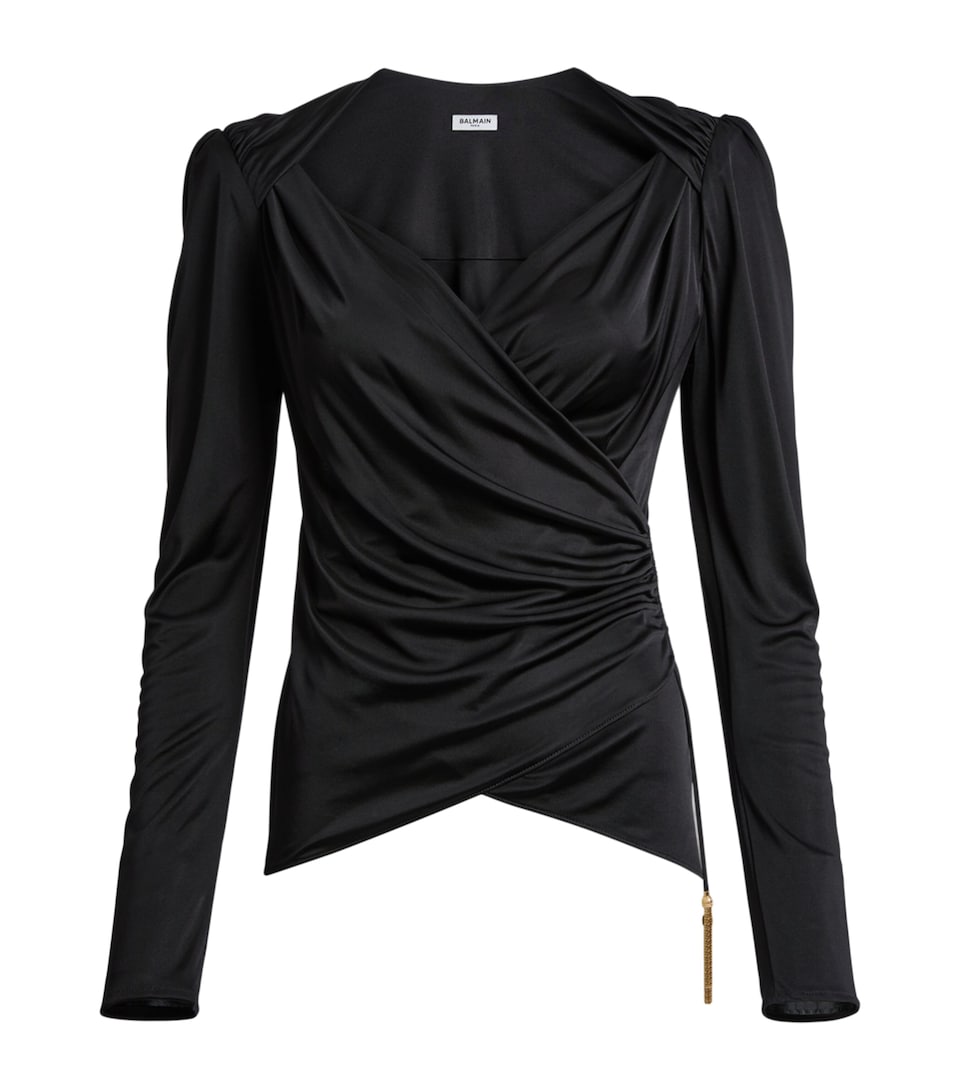 Balmain Womens Jersey Draped Top Noir