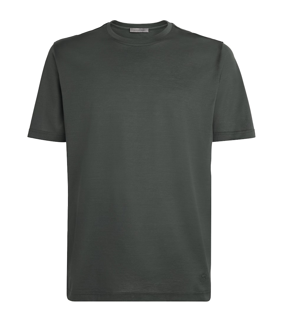 Corneliani Mens Cotton Crew-Neck T-Shirt Green Coloured