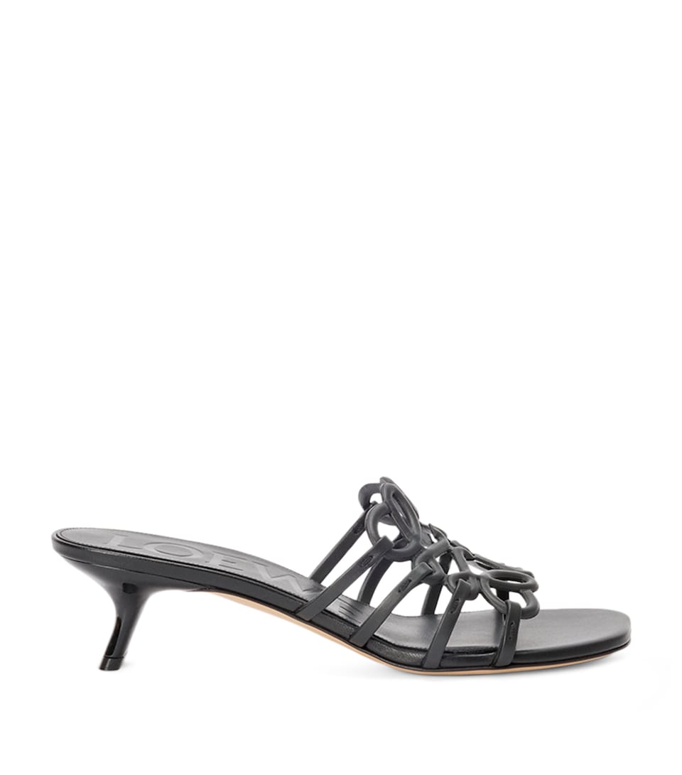 LOEWE x Paula's Ibiza Leather Petal Anagram Heeled Slides 45 Black