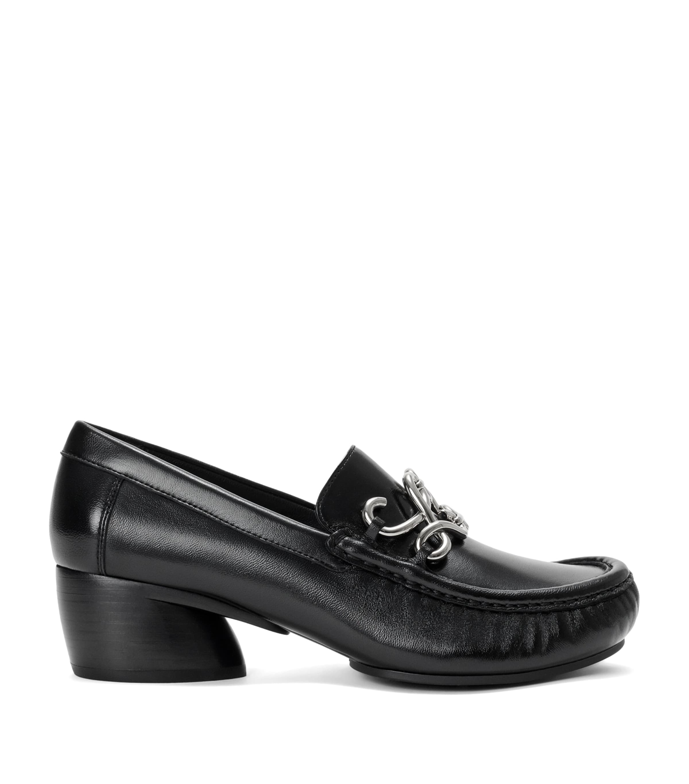 LOEWE Leather Oval Double L Heeled Loafers 45 Black