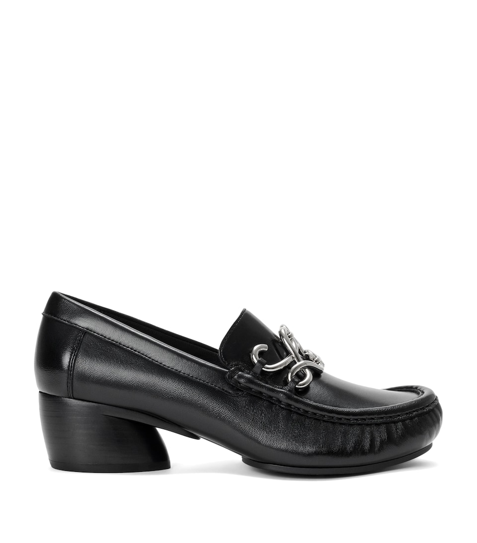 LOEWE Leather Oval Double L Heeled Loafers 45 Black