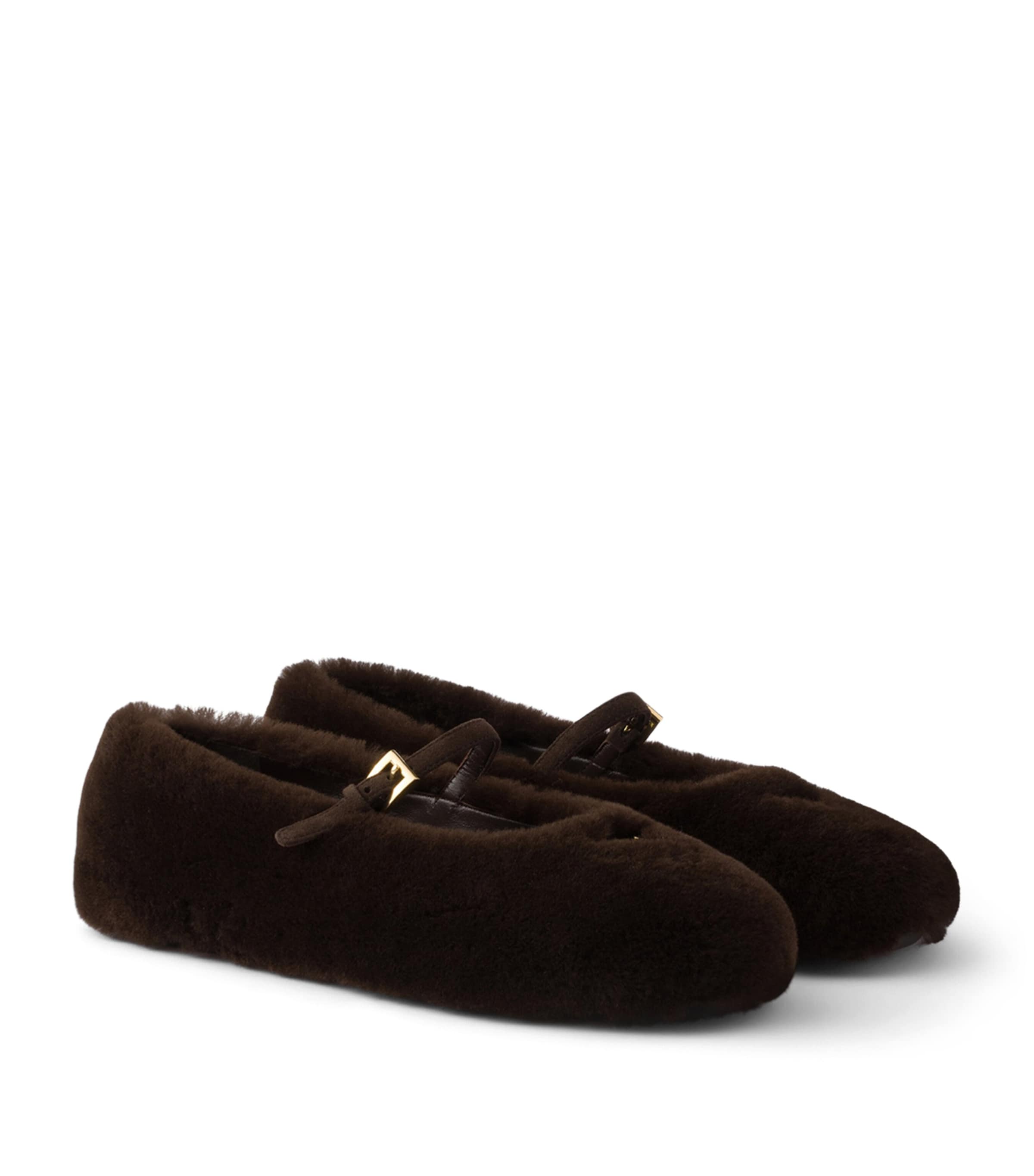 Prada Shearling Ballet Flats Brown