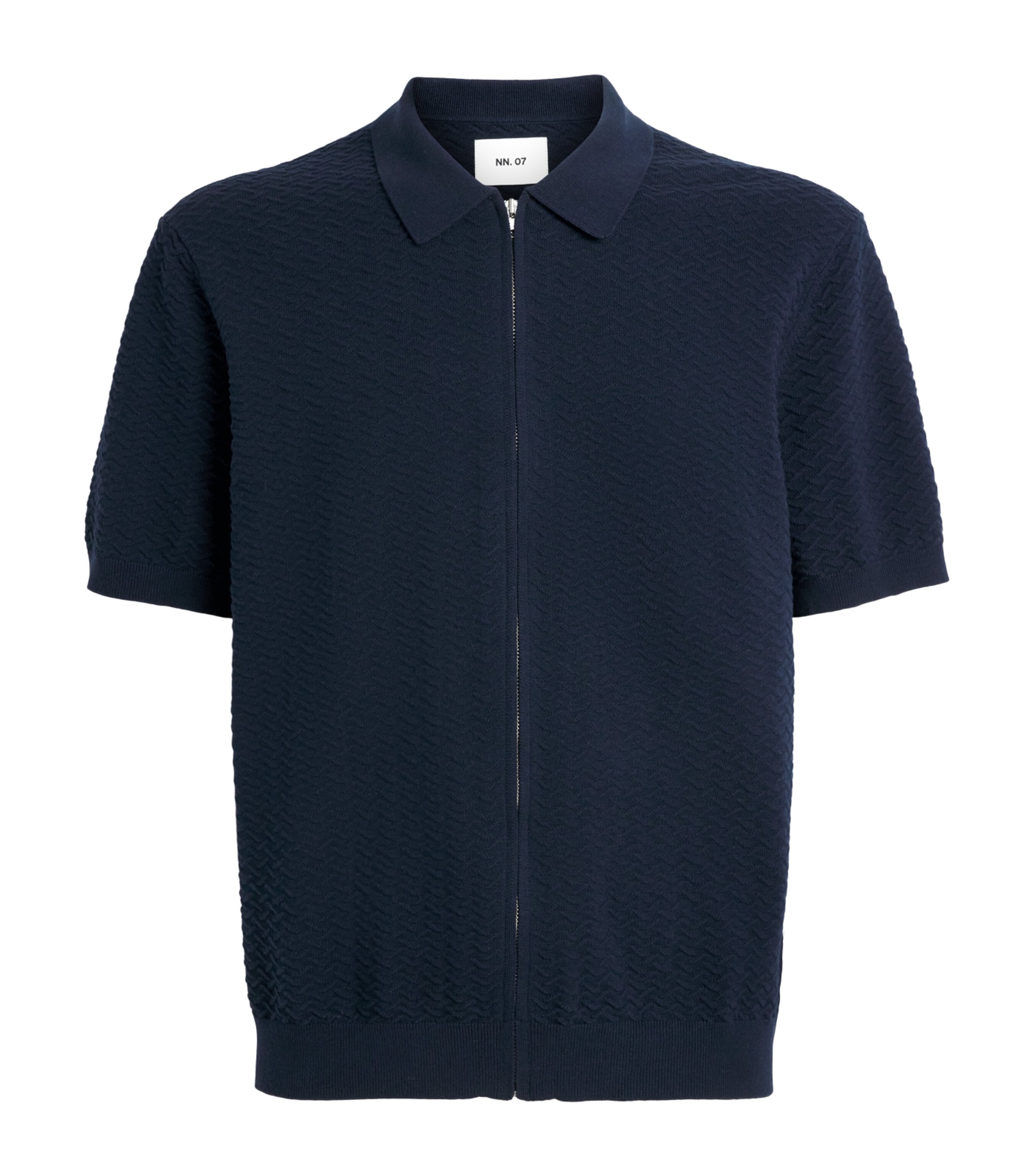 NN.07 Mens Organic Cotton Zip-Up Polo Shirt Navy Blue