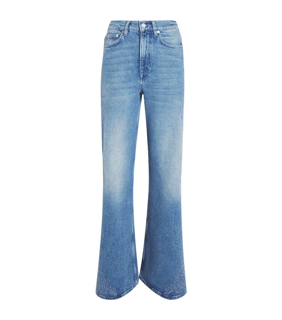 Embroidered Wide-Leg Jeans