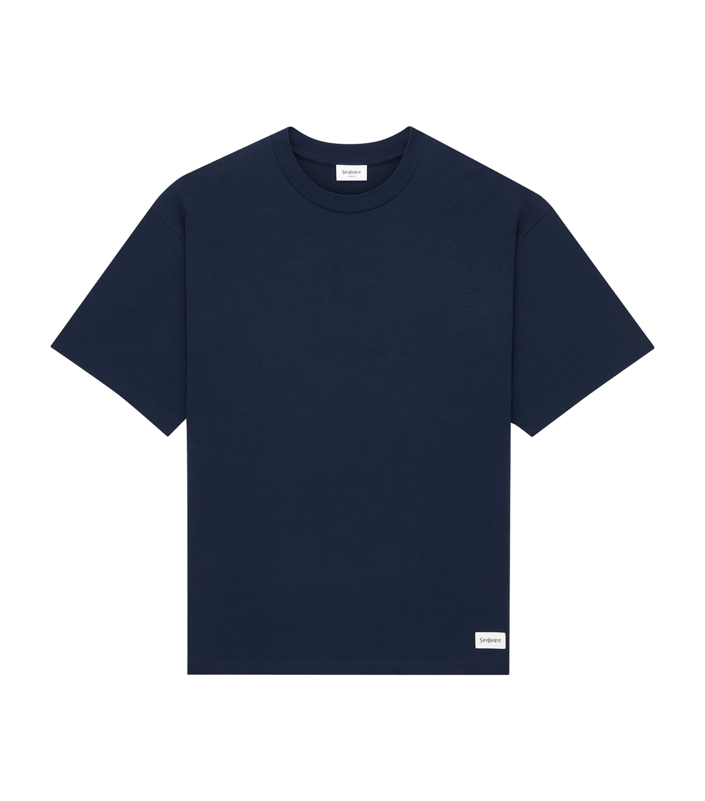 Saint Laurent Mens Cotton-Blend Logo-Patch T-Shirt