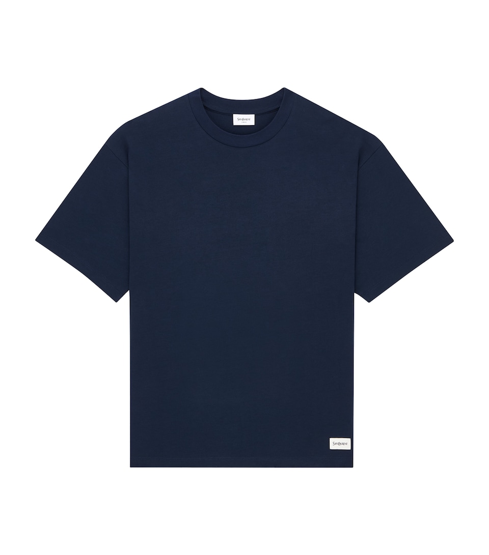 Saint Laurent Mens Cotton-Blend Logo-Patch T-Shirt