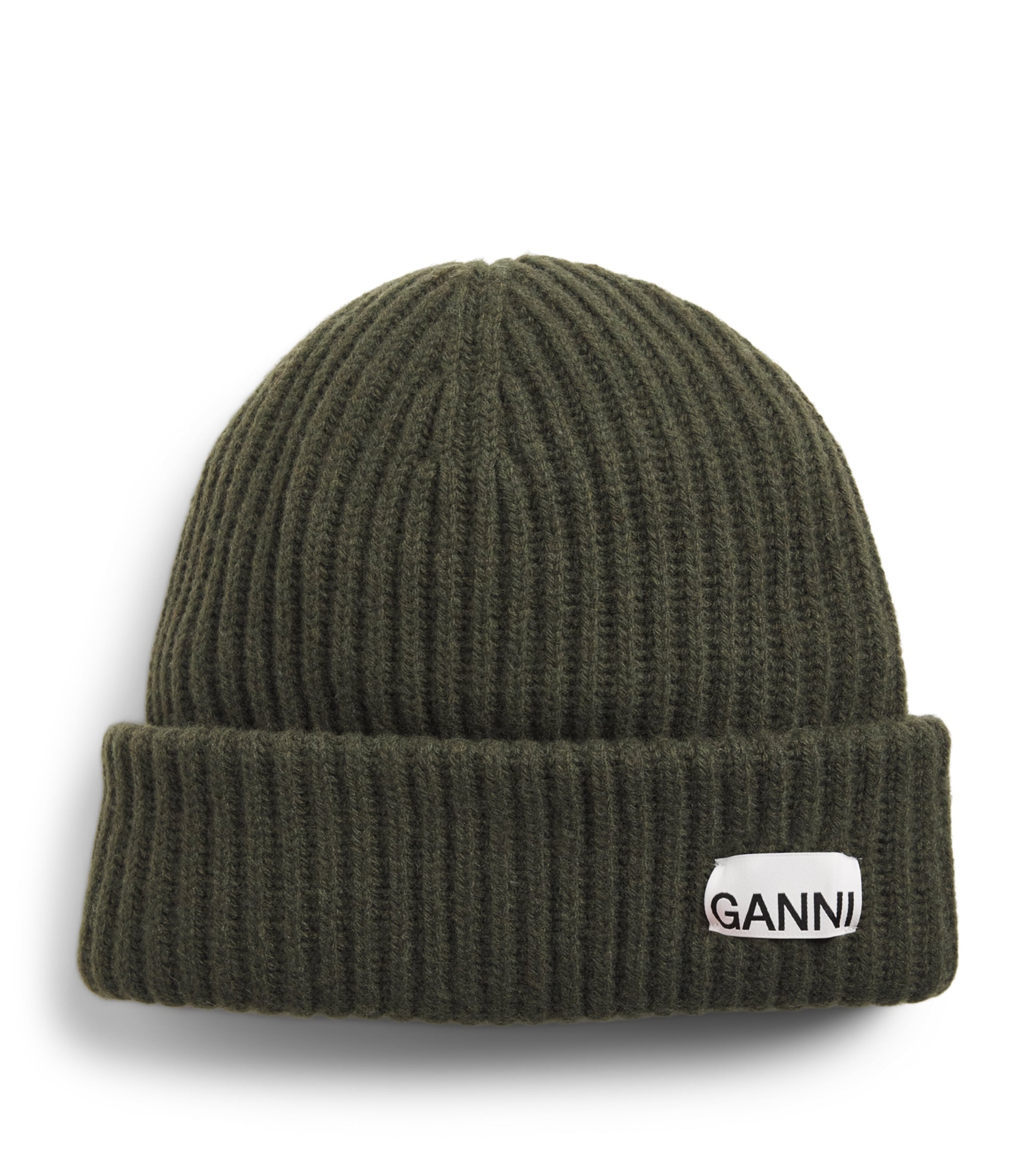 【GANNI】LOGO PATCH RIBBED BEANIE A4429578 GANNI Logo-Patch Ribbed Beanie | Harrods US